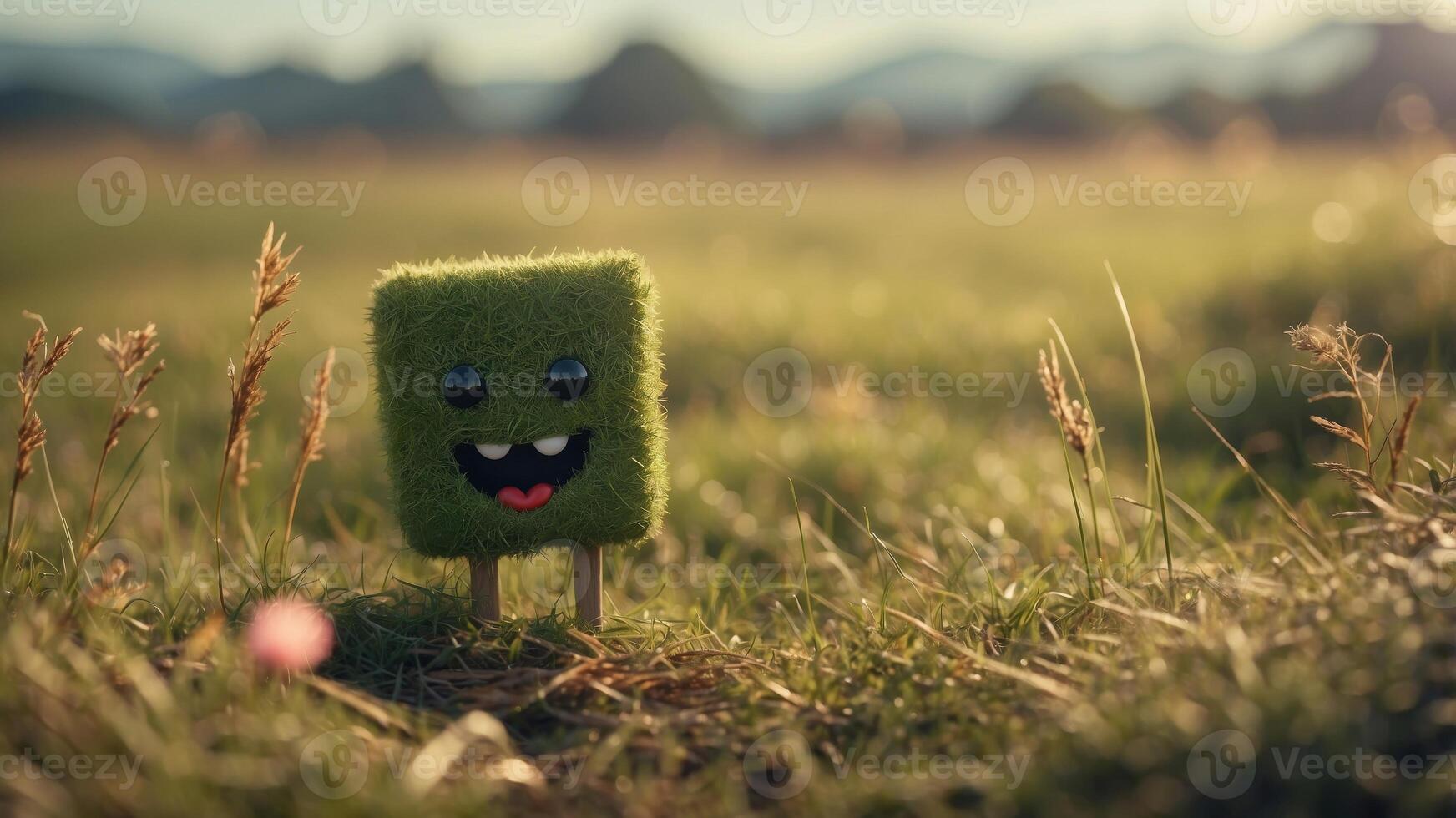 Cheerful Grass Character in Nature - Whimsical Digital Art. photo