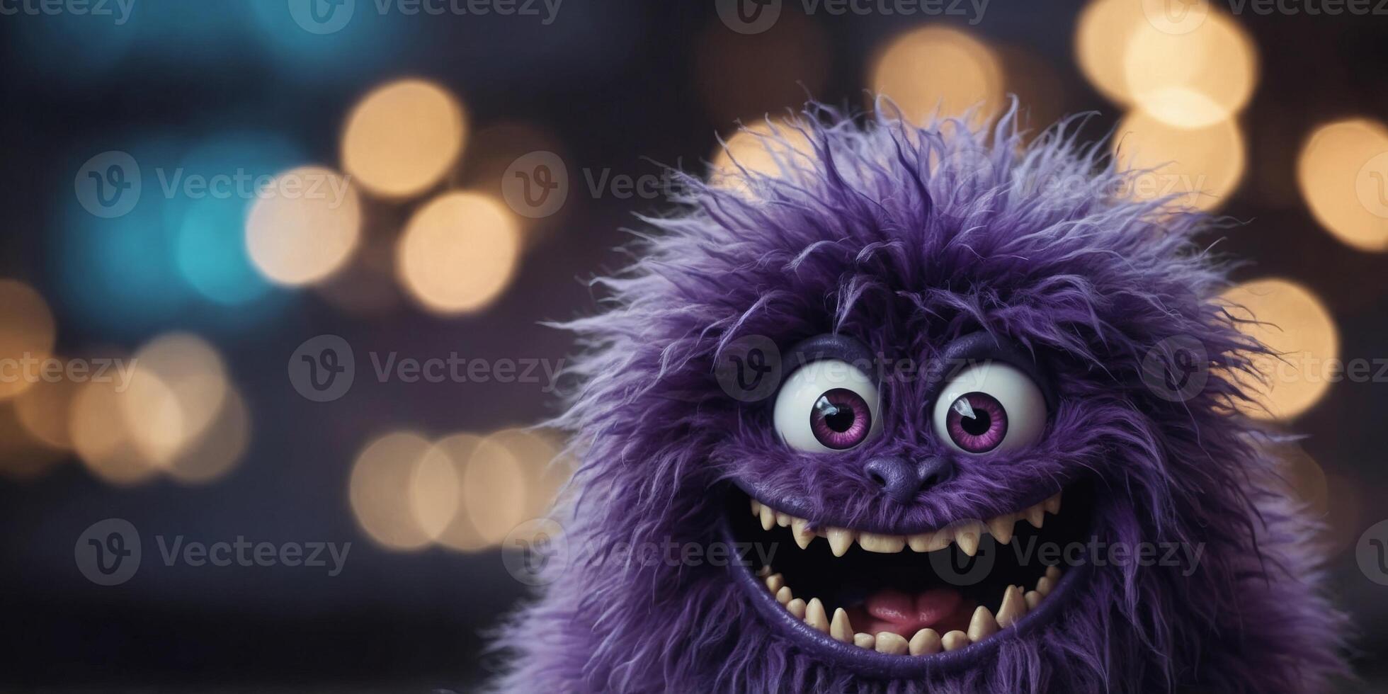 Purple Furry Monster With Big Grin And One Eye. photo