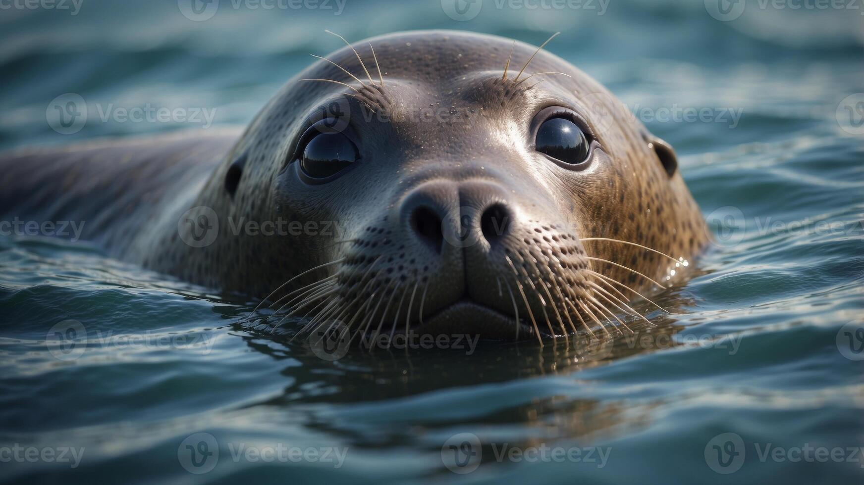 Closeup of a freshwater seal in the ocean. photo