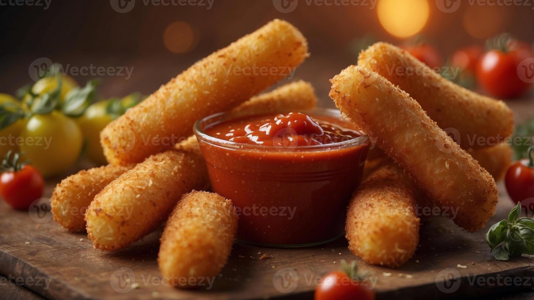 Crispy Golden Mozzarella Sticks with Fresh Tomato Sauce. photo