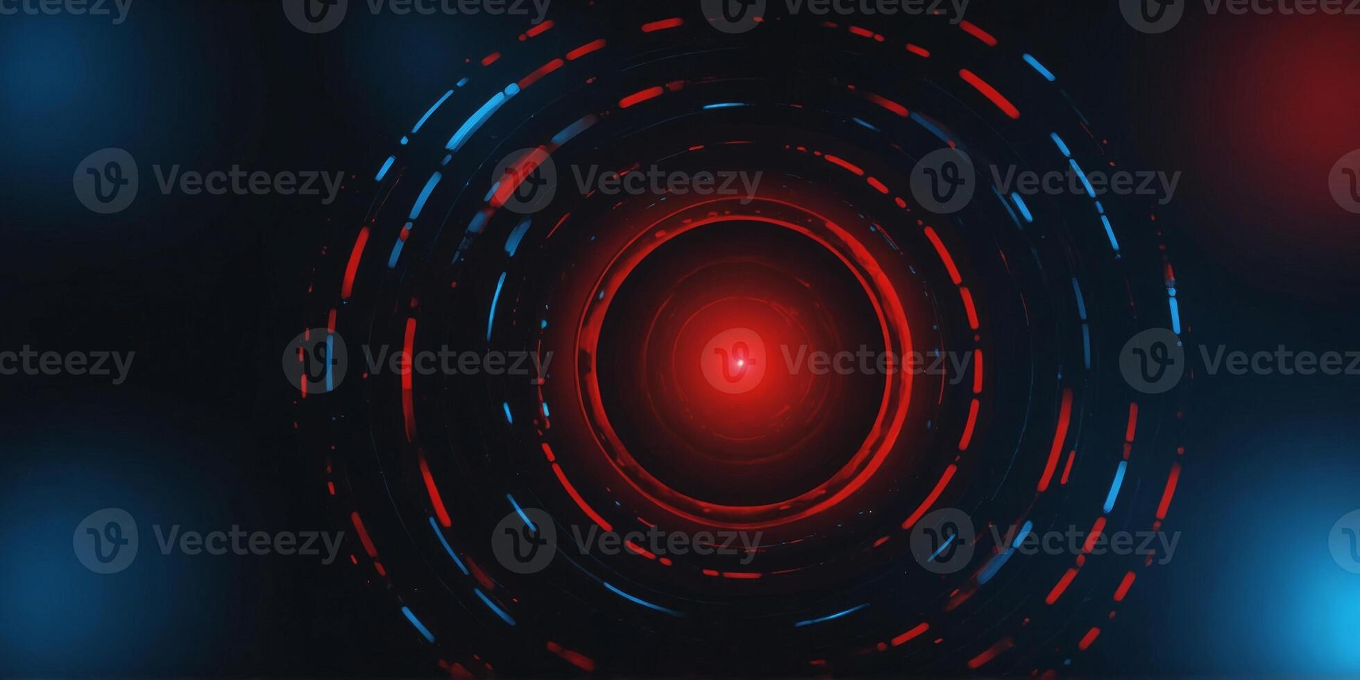 A black and red background with a glowing blue circle in the middle. photo