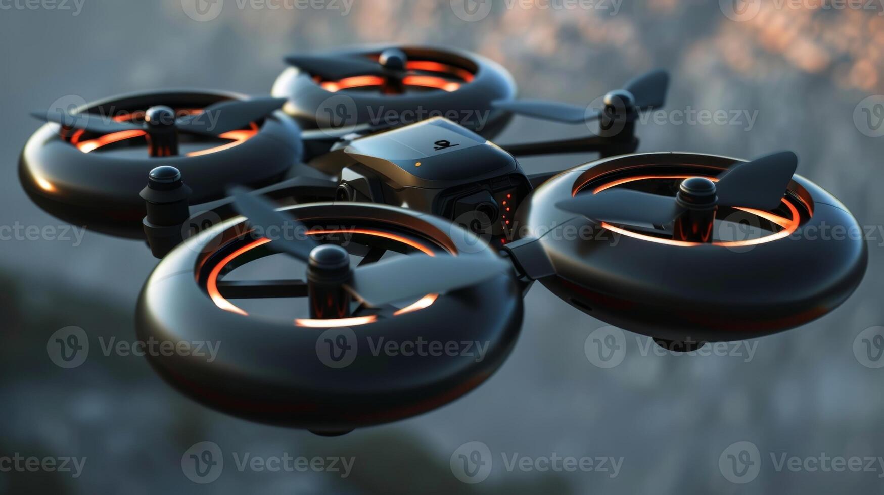 The three propellers of the drone are made of flexible plastic allowing them to bend slightly upon impact to prevent damage. They are each mounted at a slightly different angle creatin photo