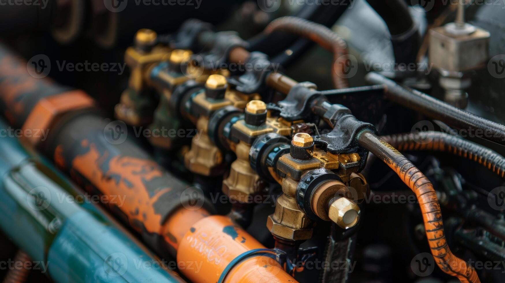 A of tiny valves and connectors punctuate the fuel lines ensuring a secure and efficient flow of fuel from the tank to the engine photo