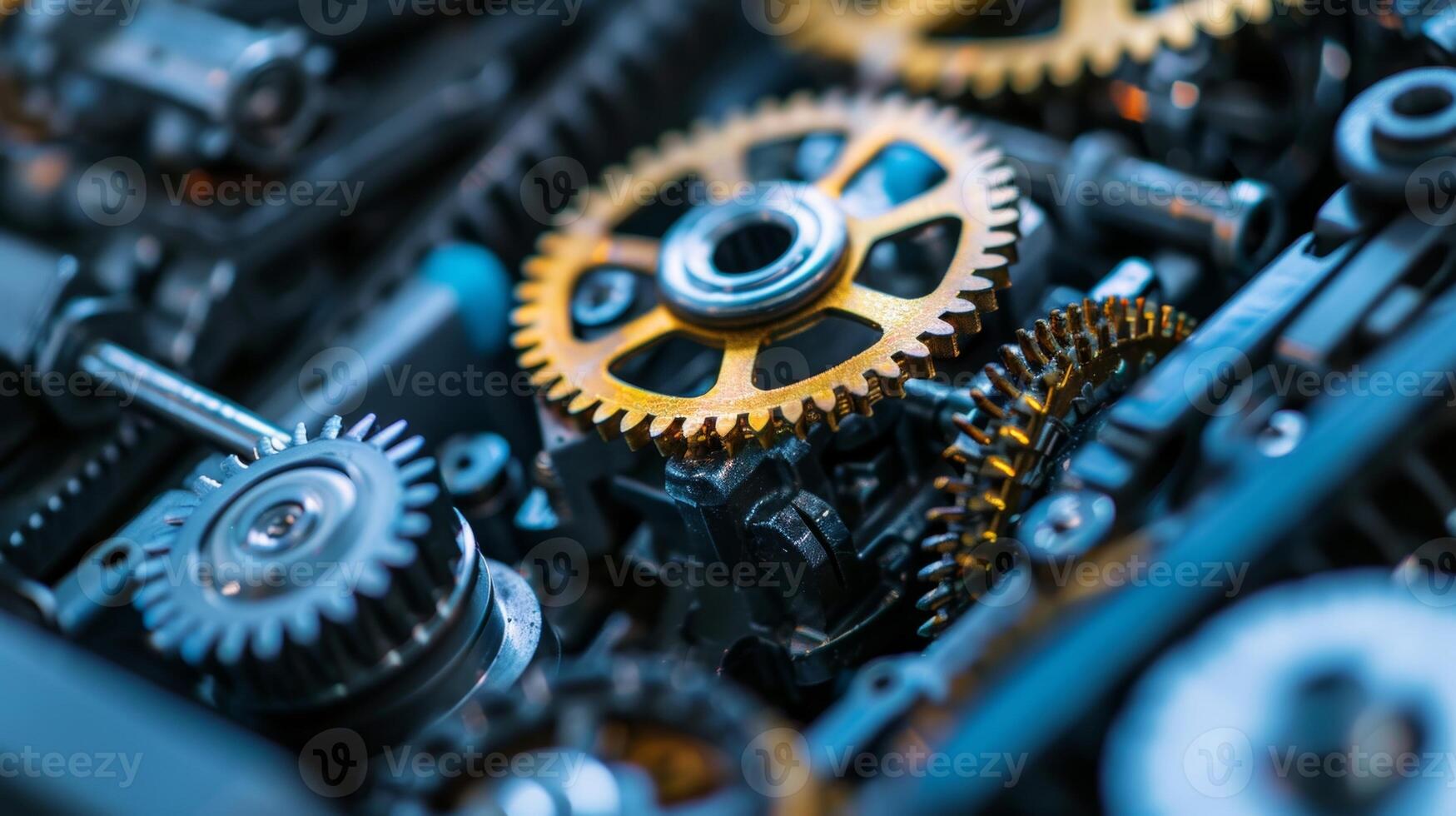 Closeup of a drive belt cover revealing the intricate network of gears and drive belt placement beneath it photo