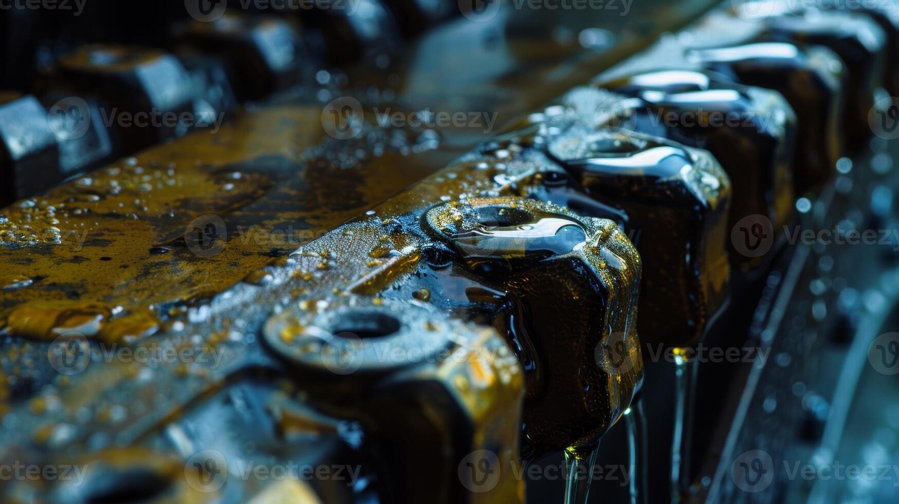 The camera moves in closer revealing the slight wear and tear on the surface of the engine belt a testament to its hard work and constant use in keeping the engine running photo