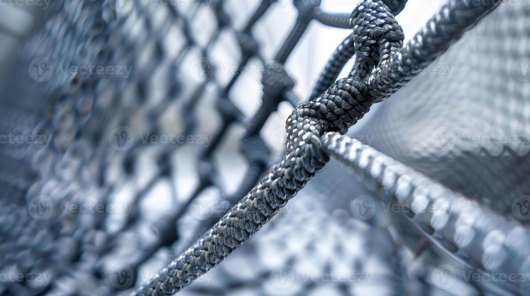 The cargo net is suspended between two points forming a triangular shape. The tension created by the perfectly angled lines provides stability and ensures safety for the goods bein photo