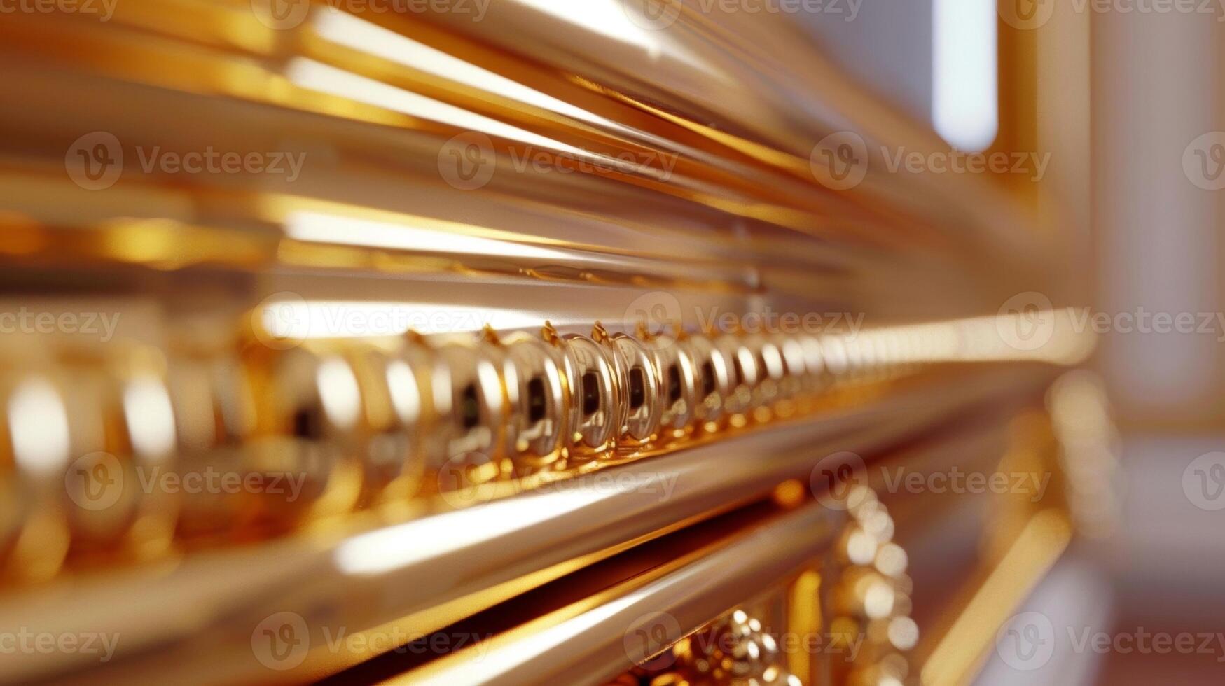 Closeup on a luxurious interior trim with a metallic gold finish reflecting light and adding a touch of glamour to the room photo