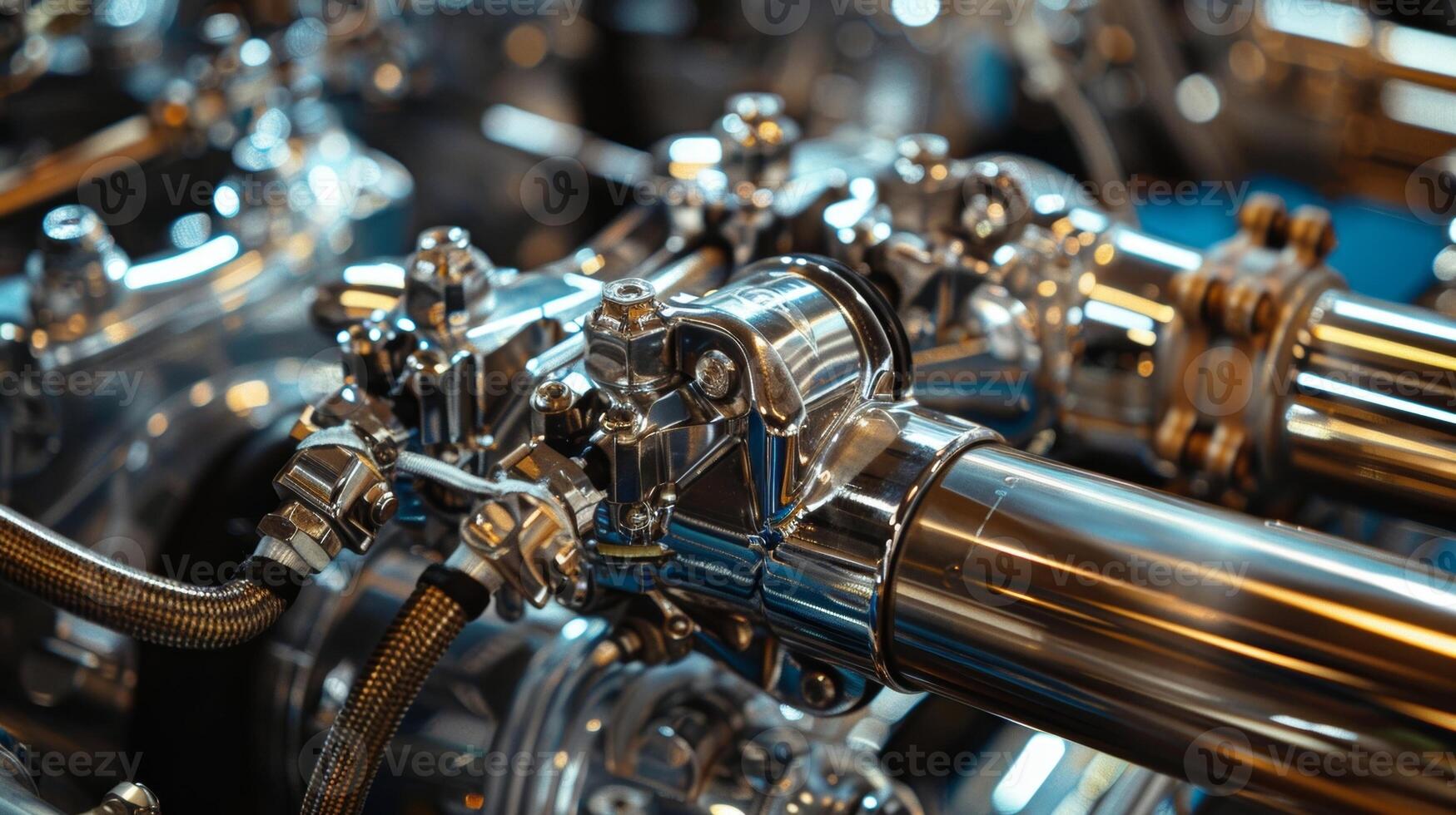 The fuel lines seem like a complex puzzle with each piece fitting together perfectly to form a seamless and efficient path for the fuel to reach the engine photo