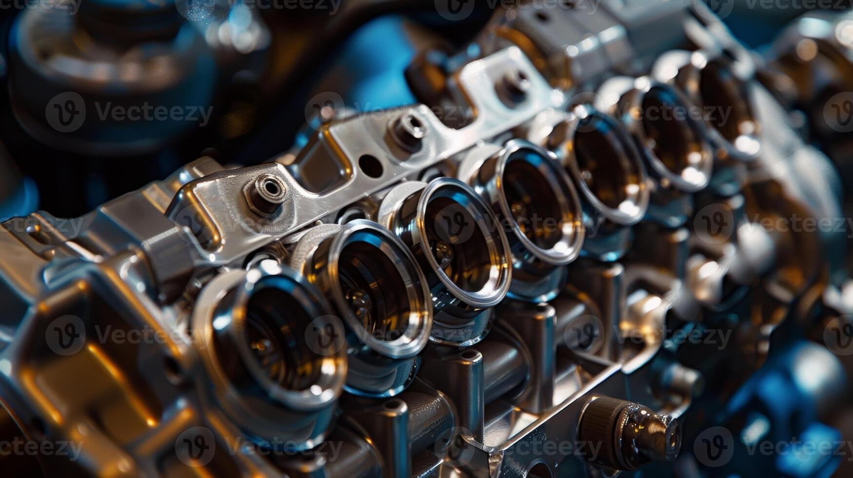 A closeup of a compact engine block featuring multiple cylinders and pistons each labeled with their corresponding numbers photo