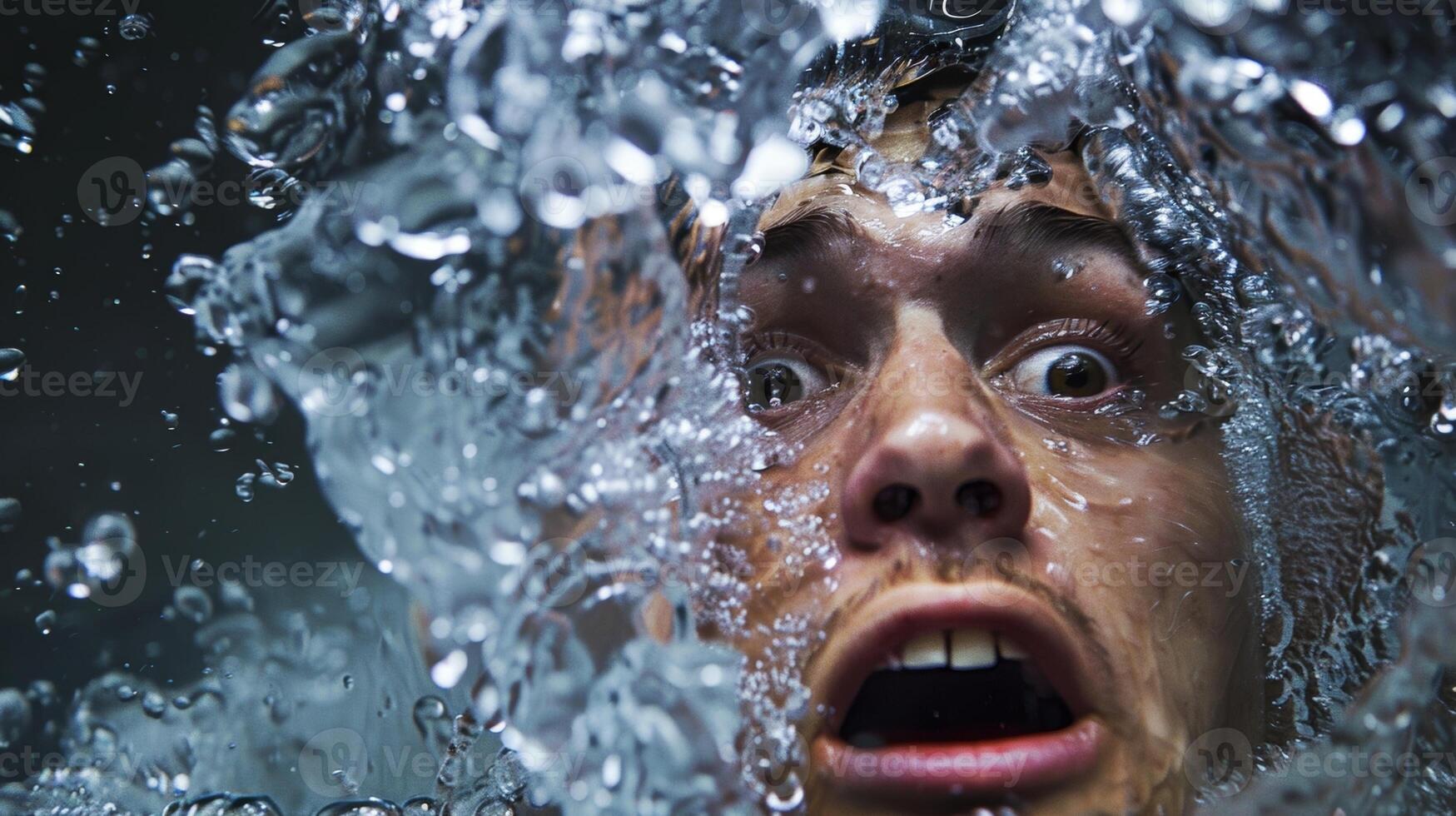 A person submerged in a bathtub filled with ice water their face contorted in shock as they push themselves to find mental clarity photo