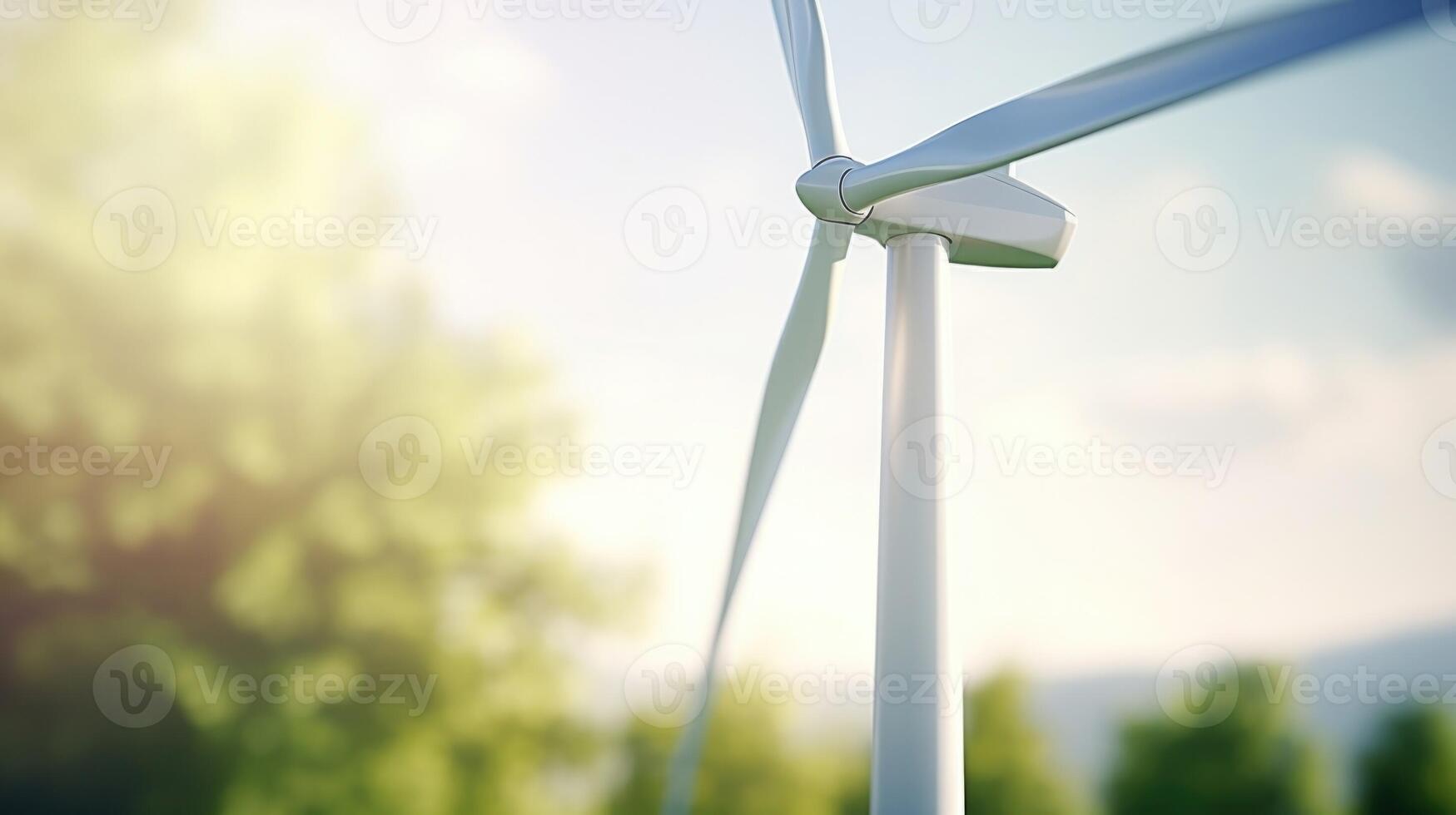 Closeup of a modern wind turbine, generating renewable energy to power electric vehicles. photo