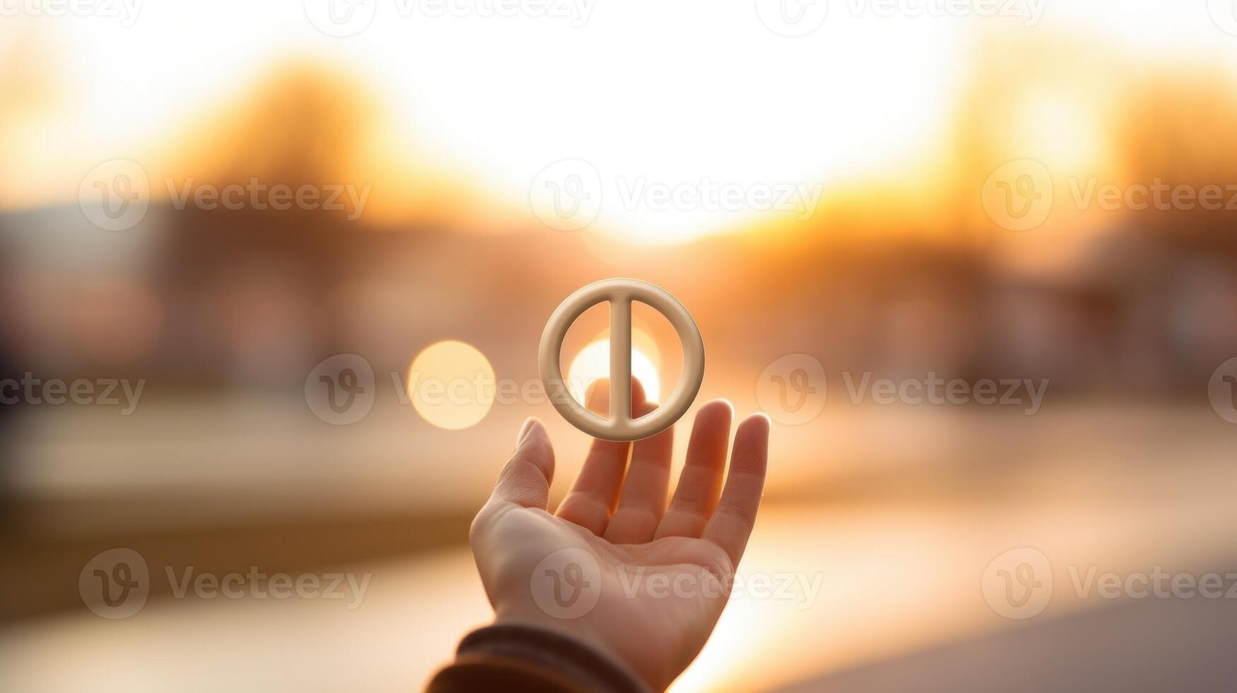 Closeup of a hand holding a peace symbol, representing the importance of peace and understanding in resolving conflicts. photo