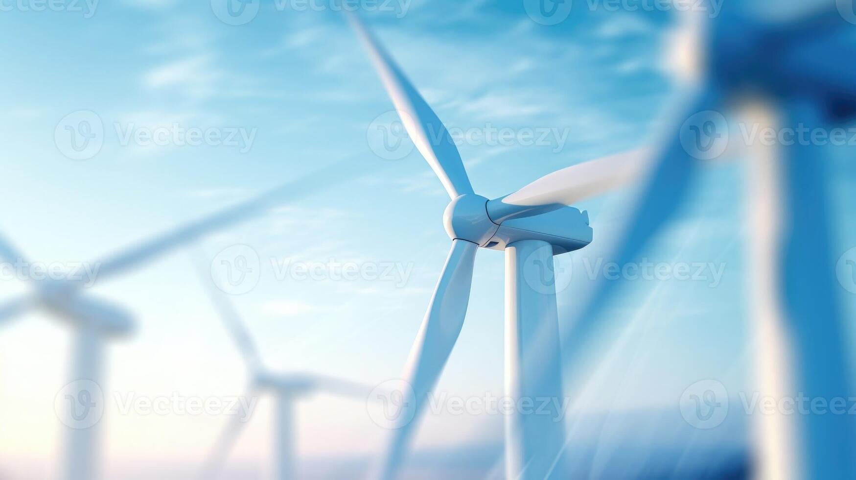 Detailed shot of wind turbines in motion, harnessing the power of the wind to generate electricity. photo