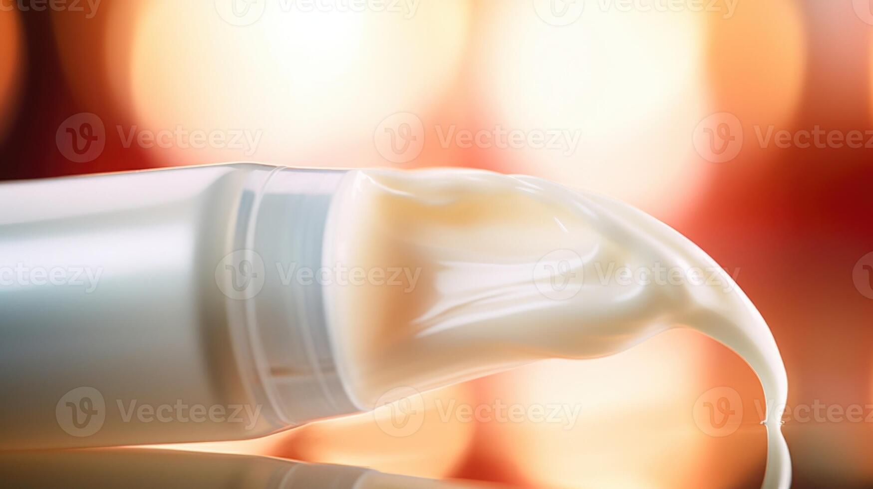 Closeup of a smooth and silky moisturizing lotion being dispensed from a tube photo