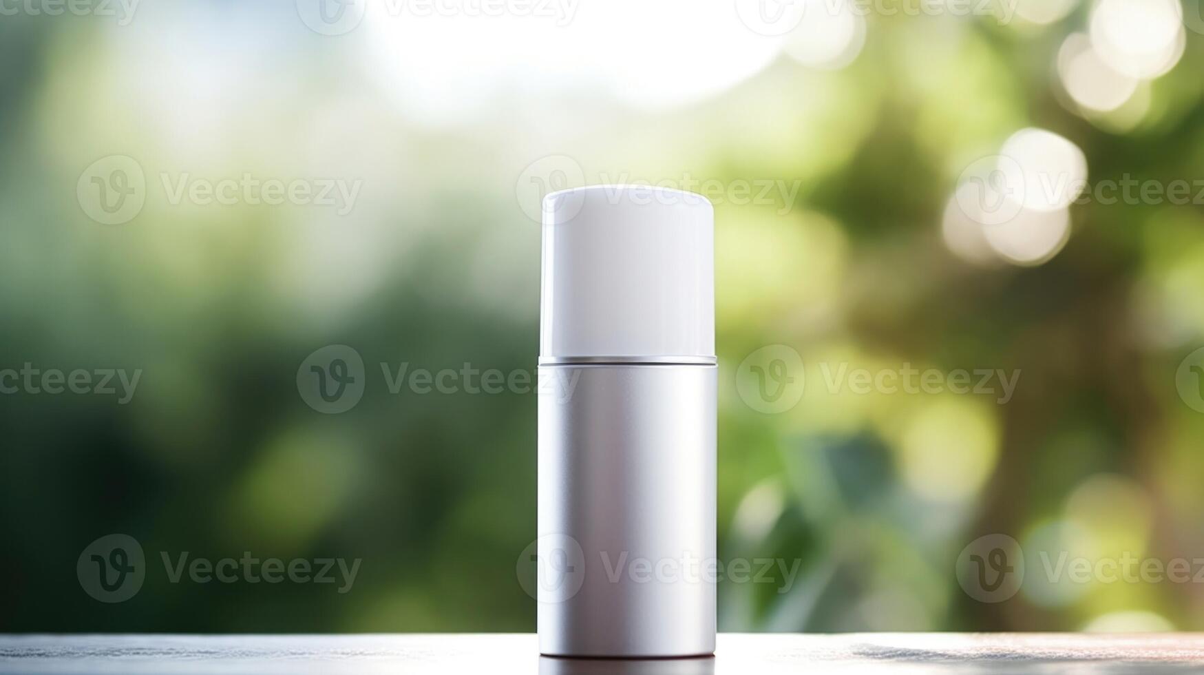 Closeup of a refillable aluminum deodorant stick, with a formula free of harsh chemicals and preservatives. photo