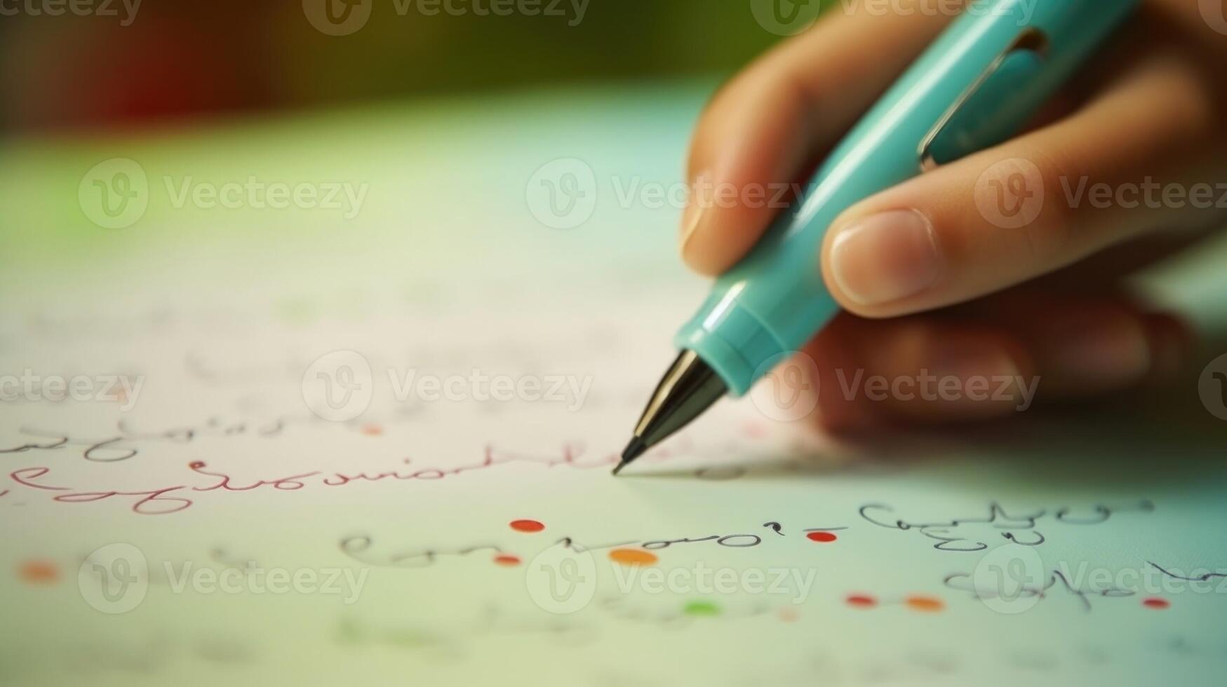 Closeup of a smart pen, tracking the childs handwriting progress and providing feedback for improvement. photo