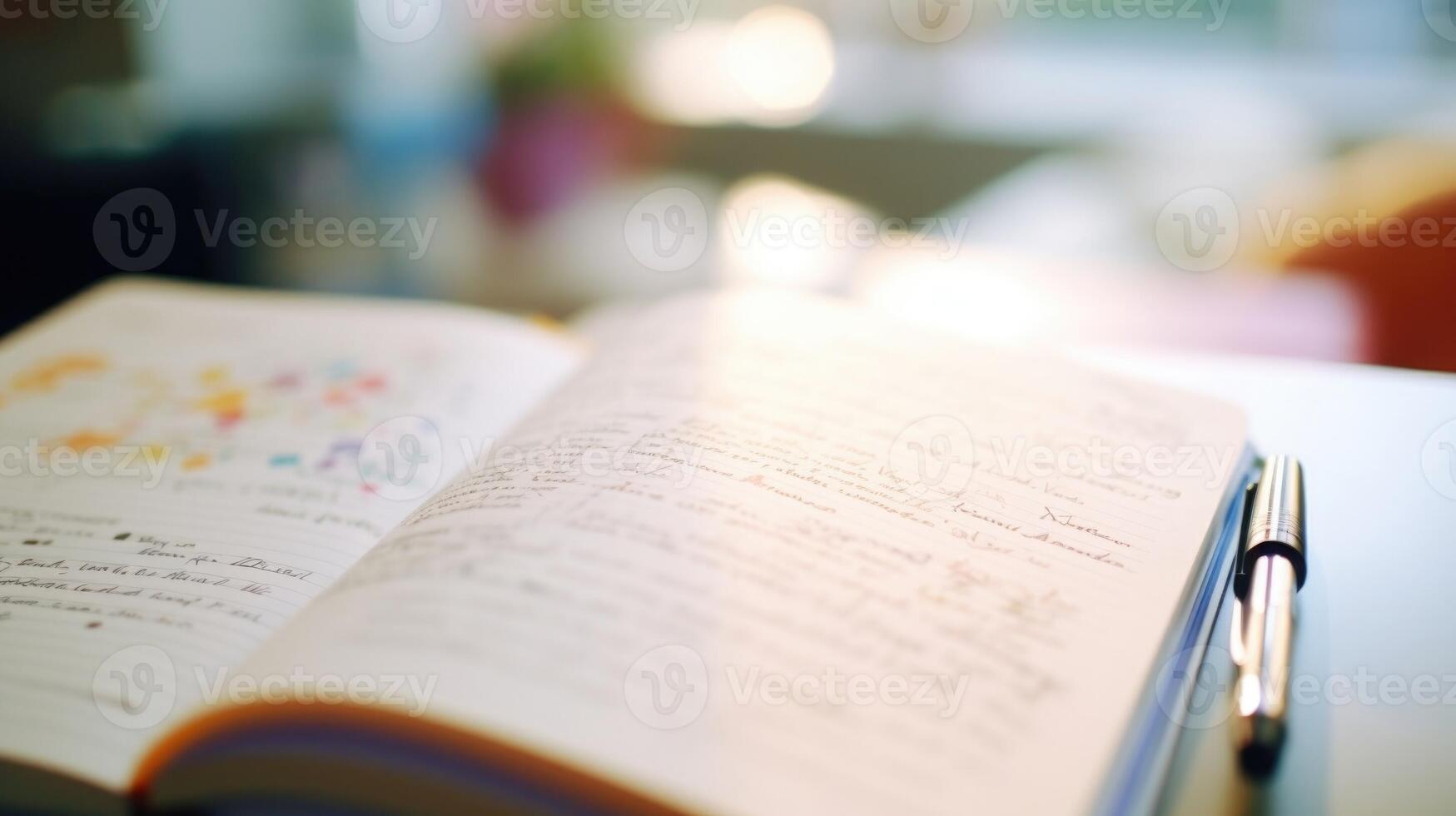 Closeup of a thes notebook filled with detailed care plans for patients at a mental health clinic. photo