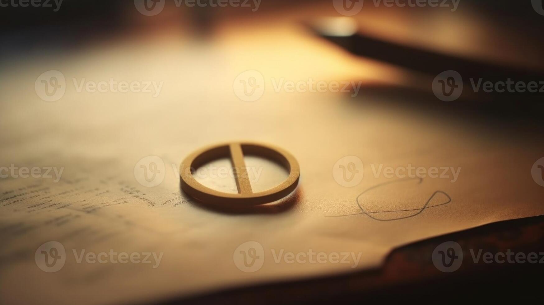 Closeup of a pencil writing on a sheet of paper, drawing a peace symbol. photo