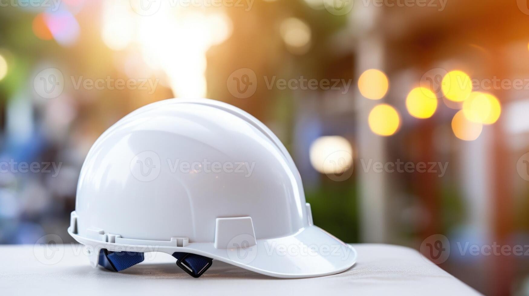 Closeup of a white safety helmet with a streamlined design. photo
