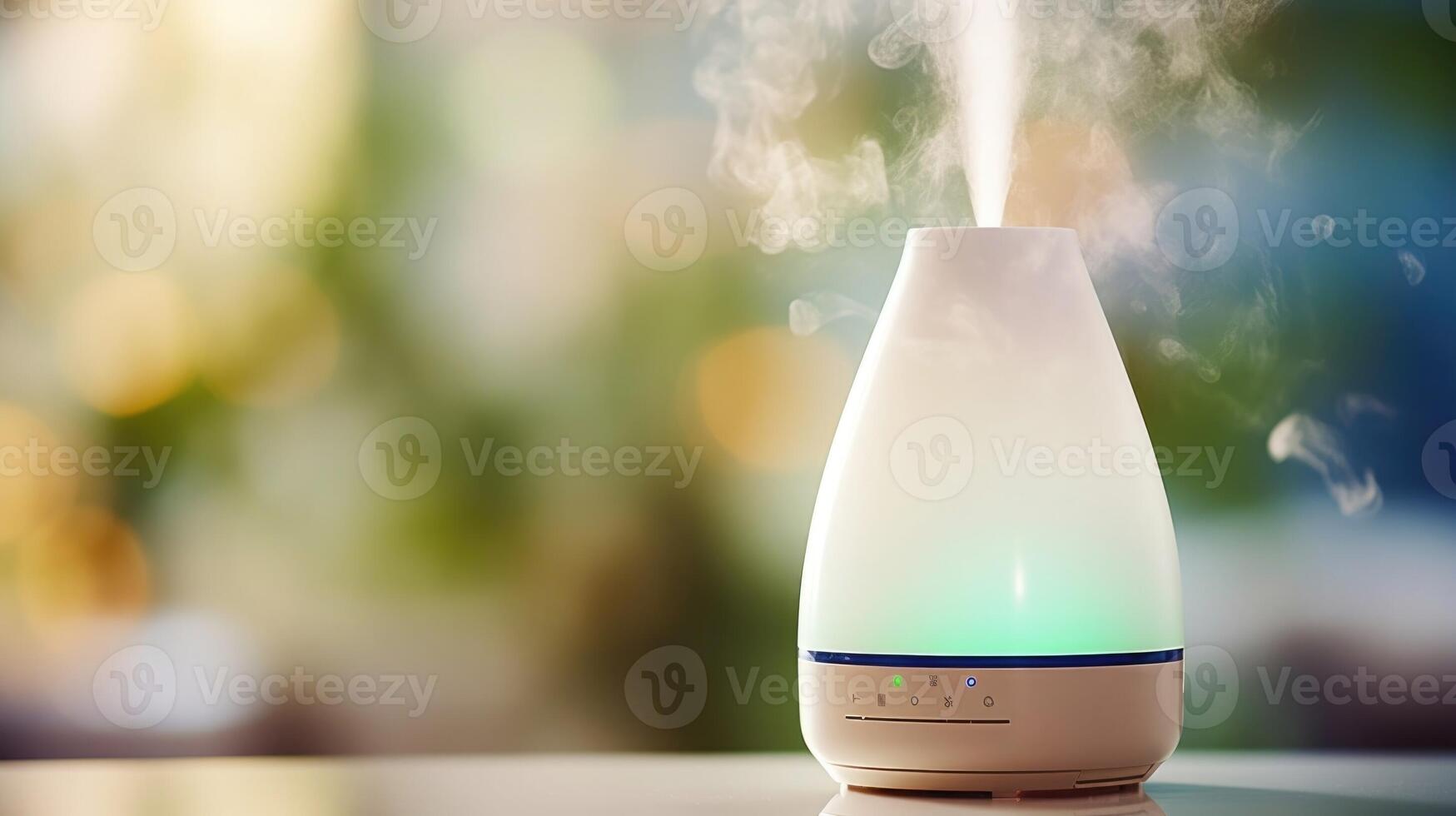 Closeup of a smart humidifier releasing mist into the air. photo