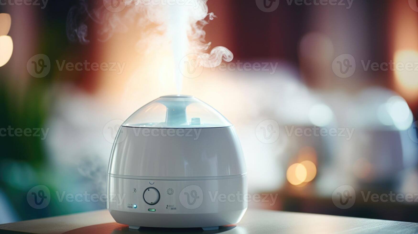 Closeup of a compact facial steamer emitting a cloud of soothing steam photo