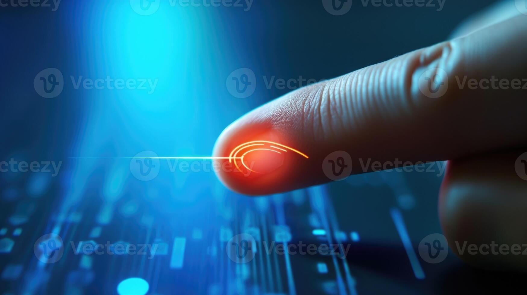 Closeup of a finger being scanned on a biometric sensor for glucose levels. photo