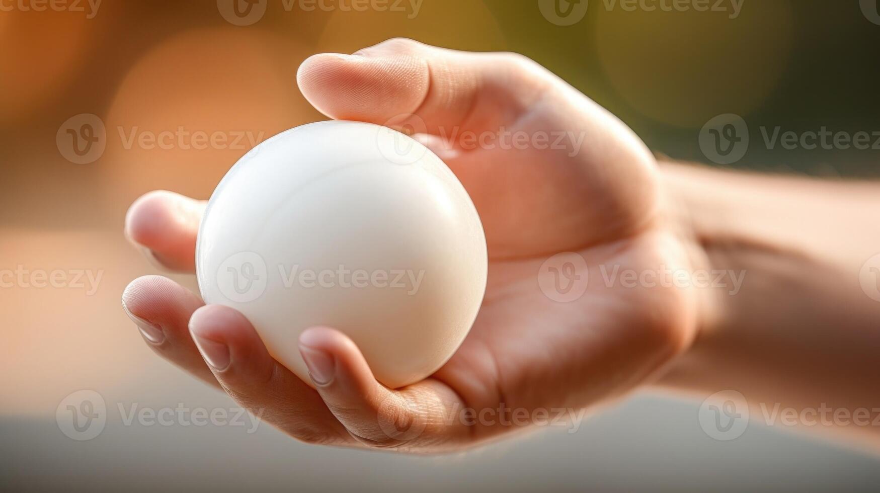Closeup of a stress ball being squeezed tightly in a persons hand. photo