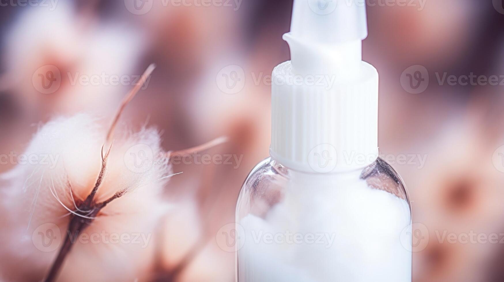 Tight shot of a cotton swab being dipped into a bottle of acne clearing lotion. photo