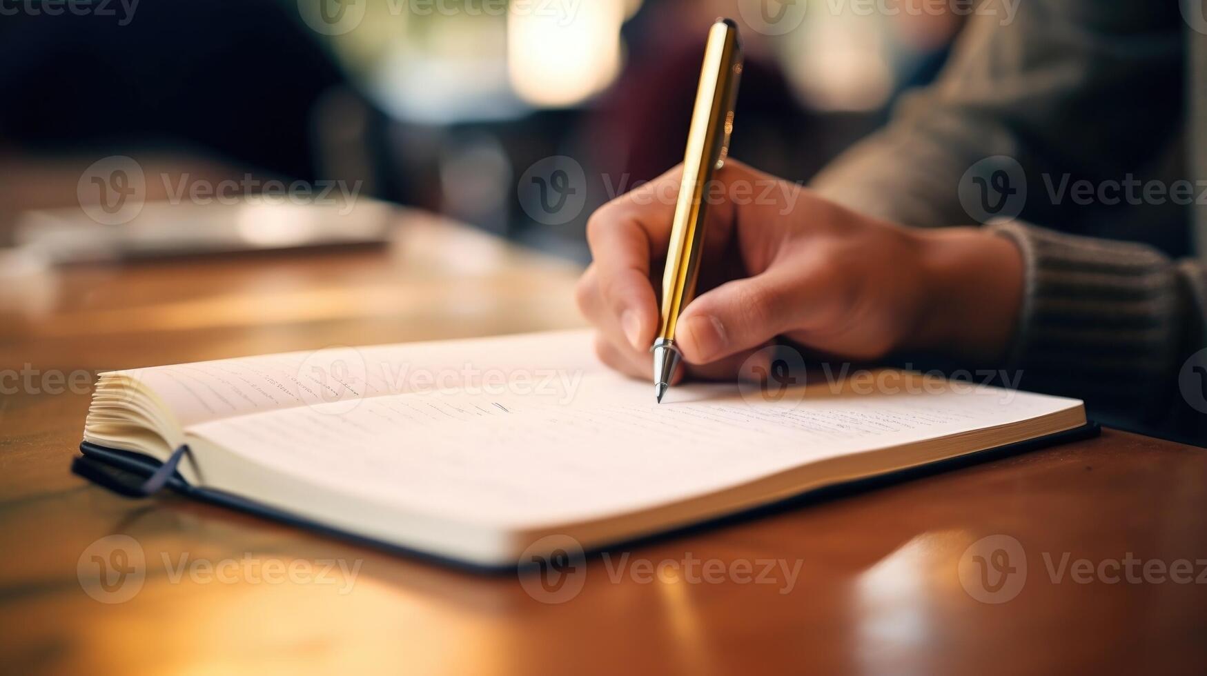 Closeup of a hand holding a pencil writing on a notebook, symbolizing the perseverance and determination of students amidst uncertainty. photo