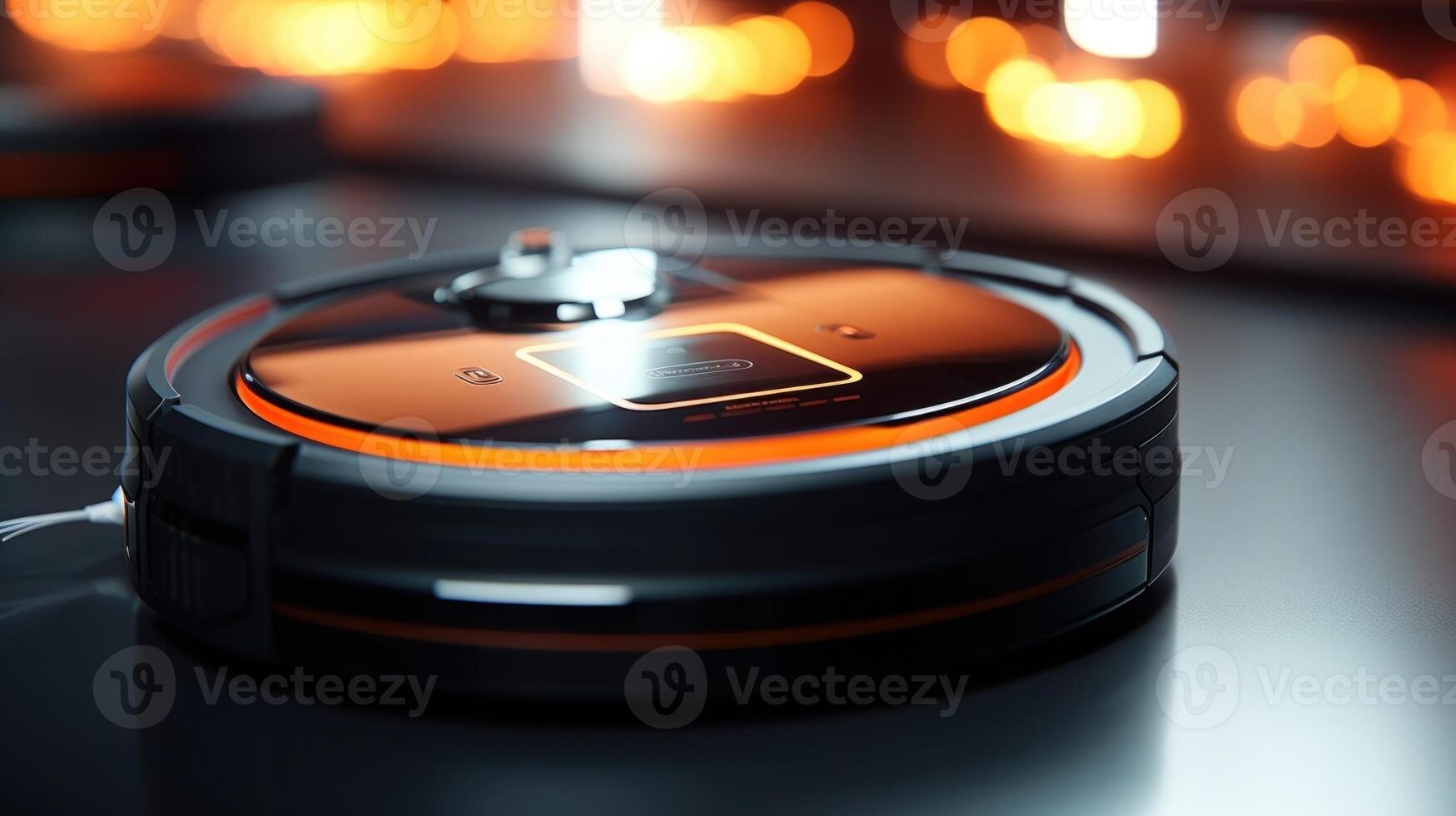 Extreme closeup of a robot vacuums charging dock connecting to its base. photo