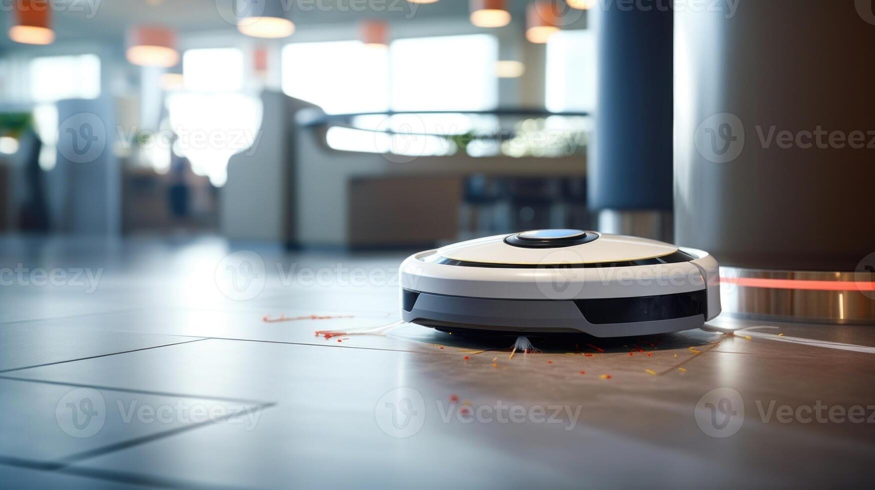 Detailed view of a robot vacuums wheels navigating around a tight corner to access hardtoreach areas. photo