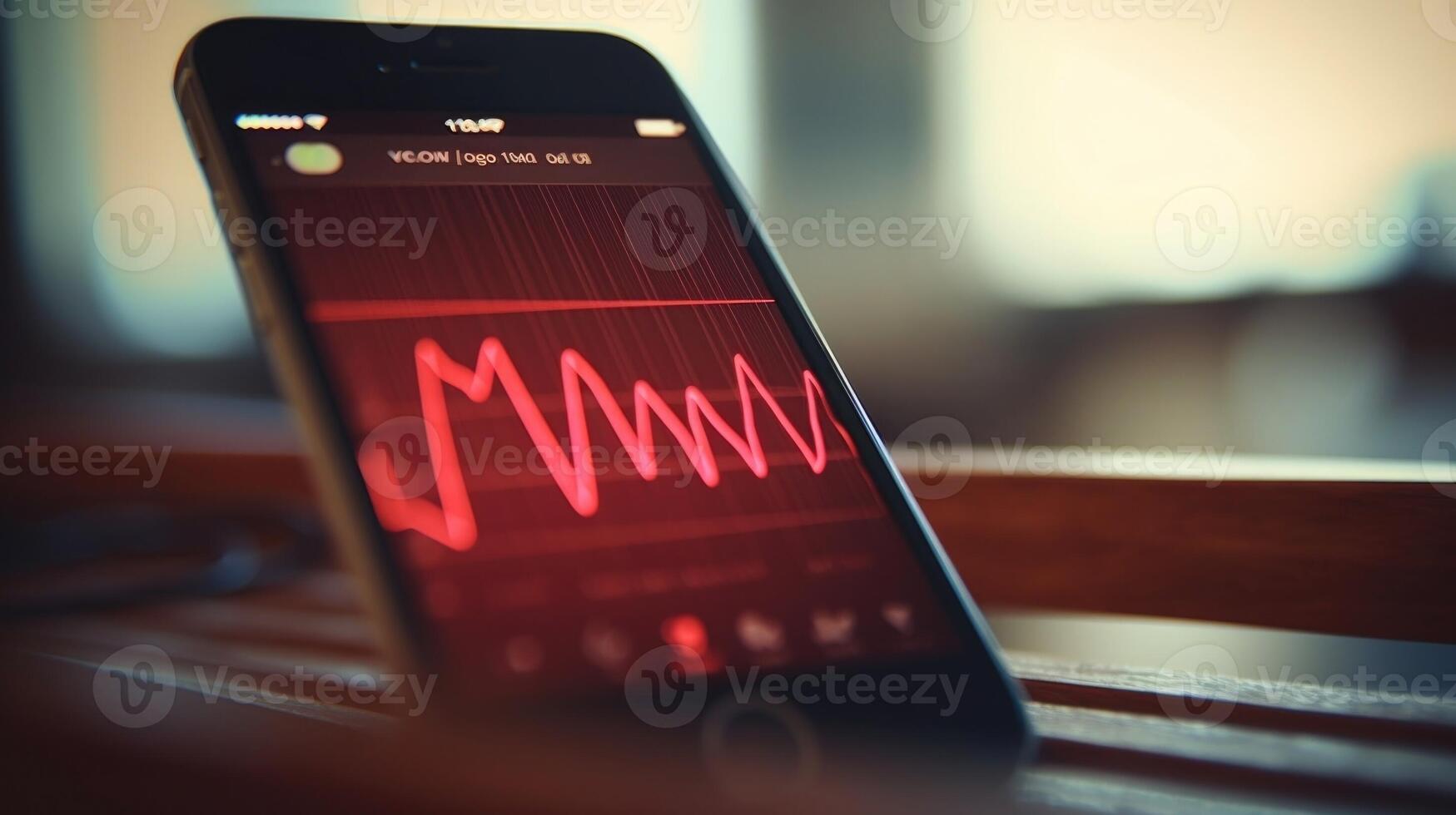 Closeup of a detailed heart rate graph on a mobile remote monitoring app. photo