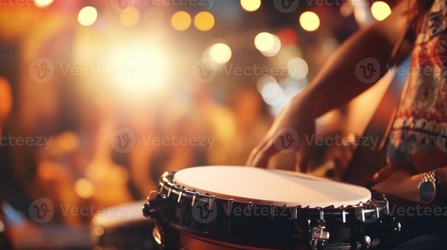 Closeup of a tambourine being shaken at a folk music concert. photo