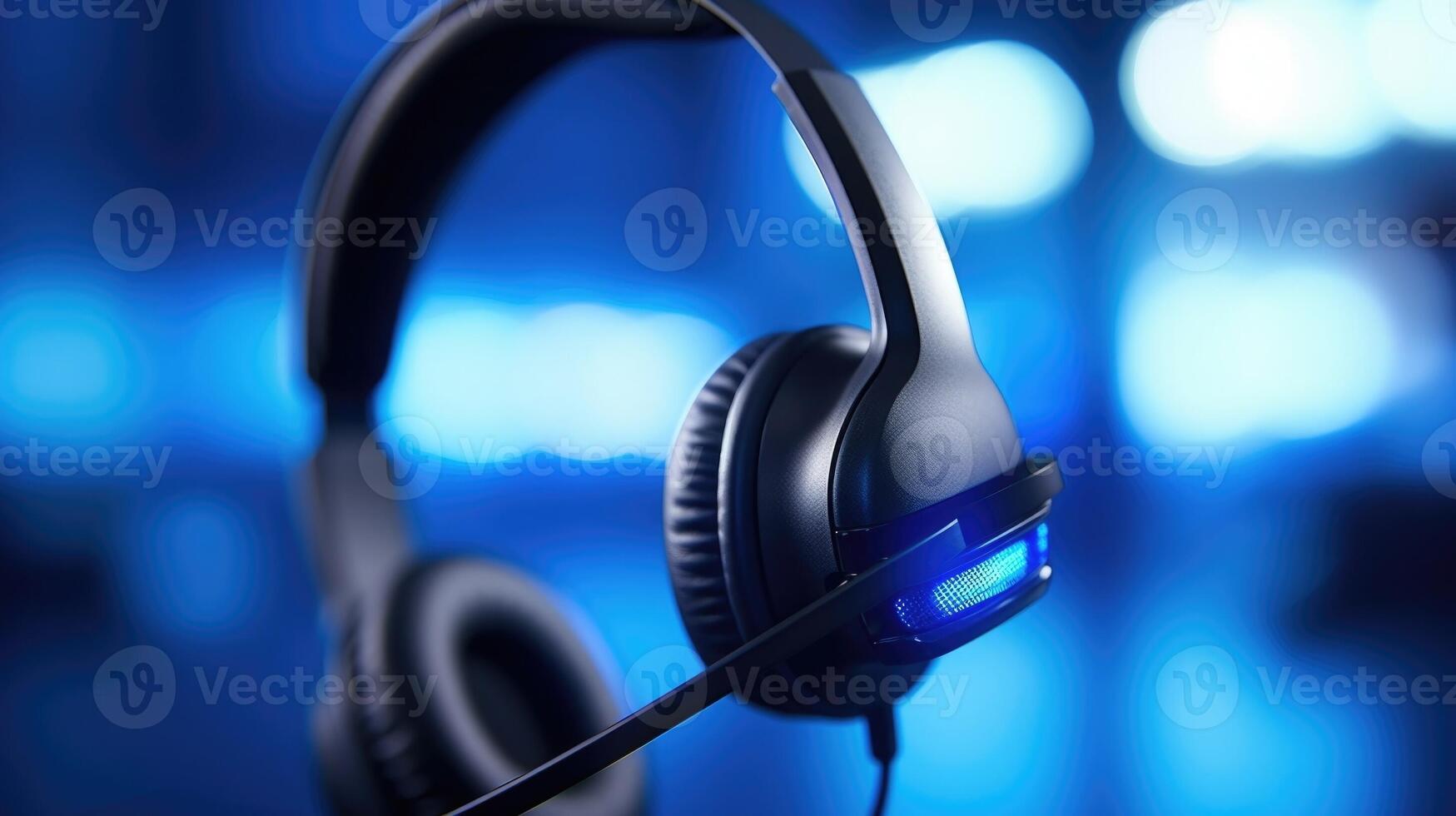 Extreme closeup of a headset, emphasizing the block voice chat feature for added safety while gaming online. photo