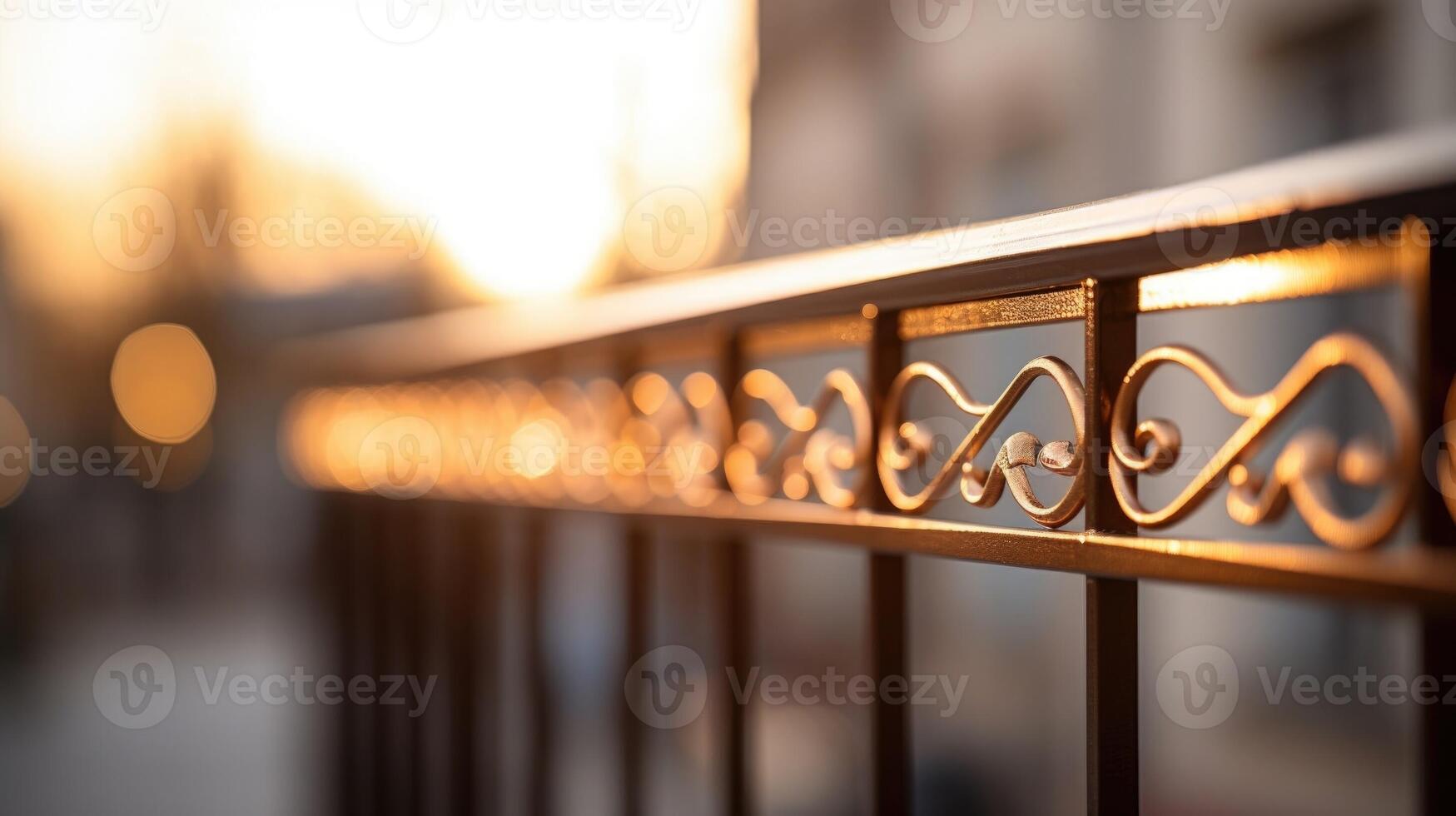Closeup of a modern metal balcony railing, adding a touch of sophistication to a traditional style building. photo