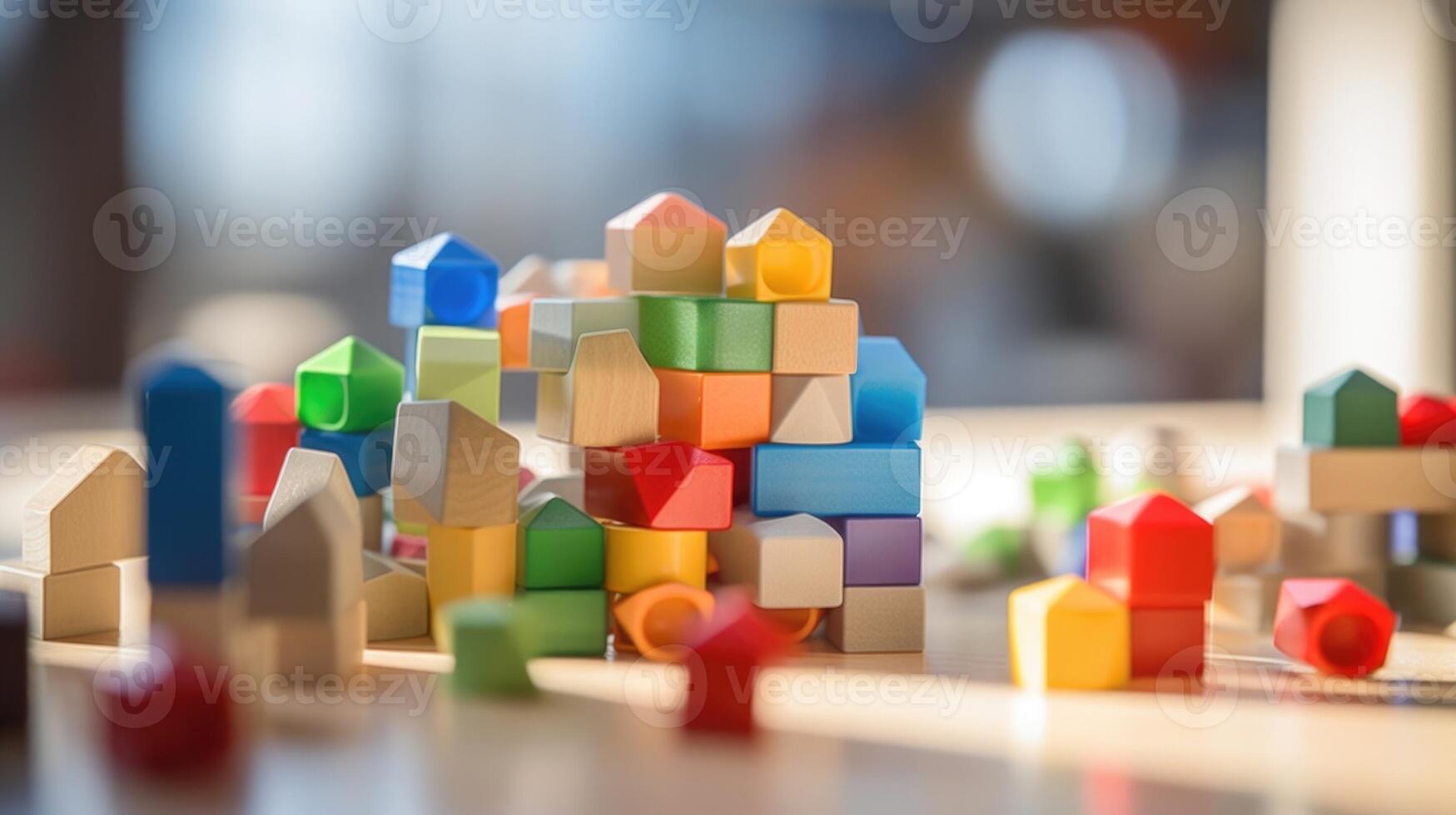 Closeup of a set of building blocks with AI sensors, promoting early coding and engineering skills. photo