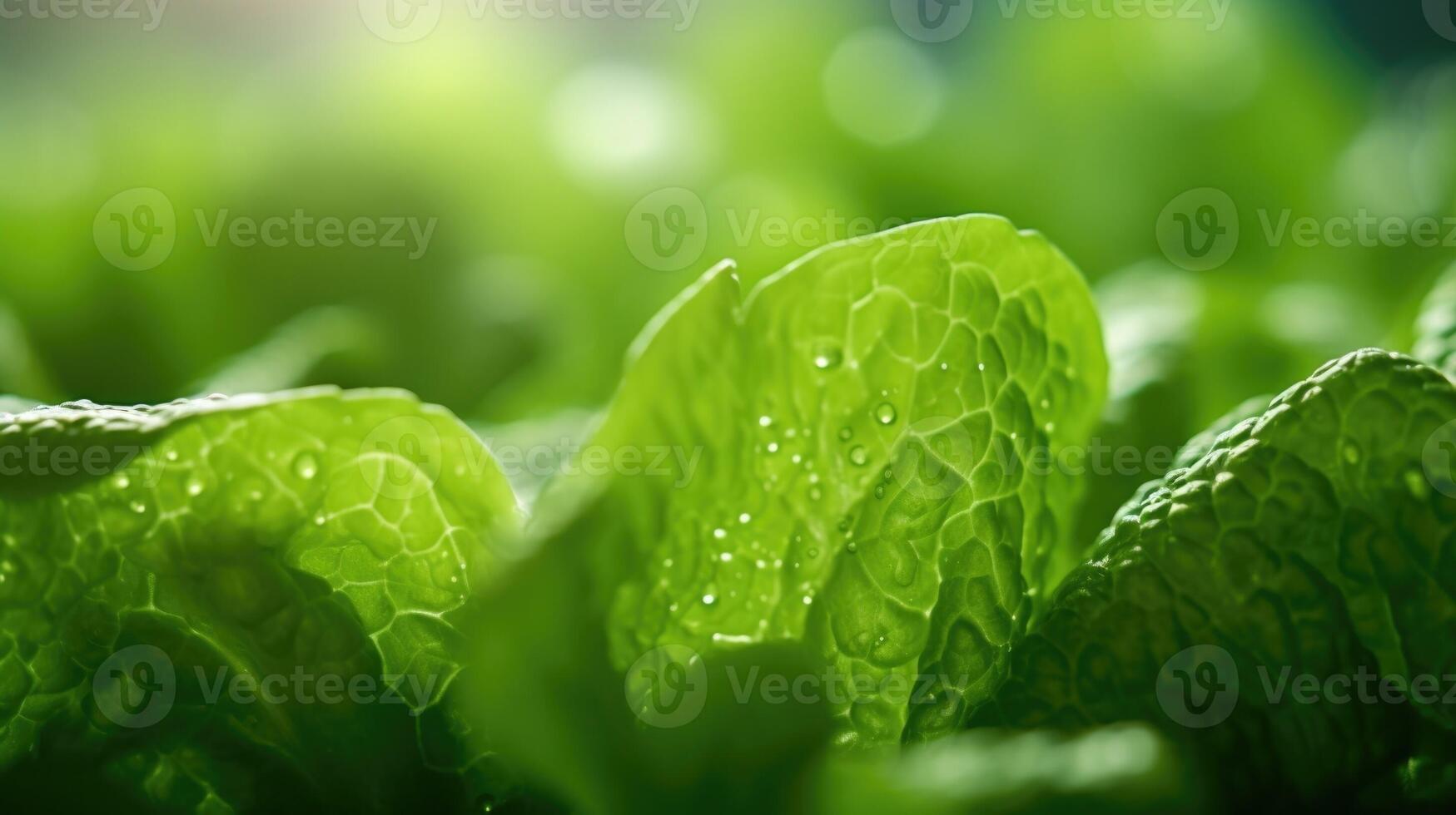A macro closeup of a green leafy vegetable, displaying its intricate s and texture. photo