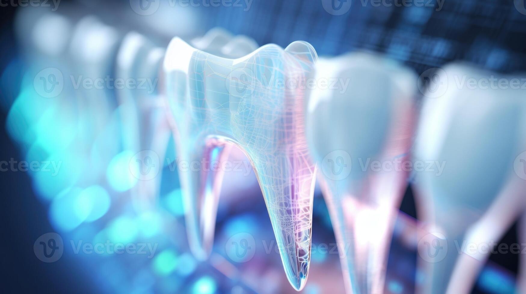 Extreme closeup of a tooth being analyzed by AI software for potential cavities or damage. photo