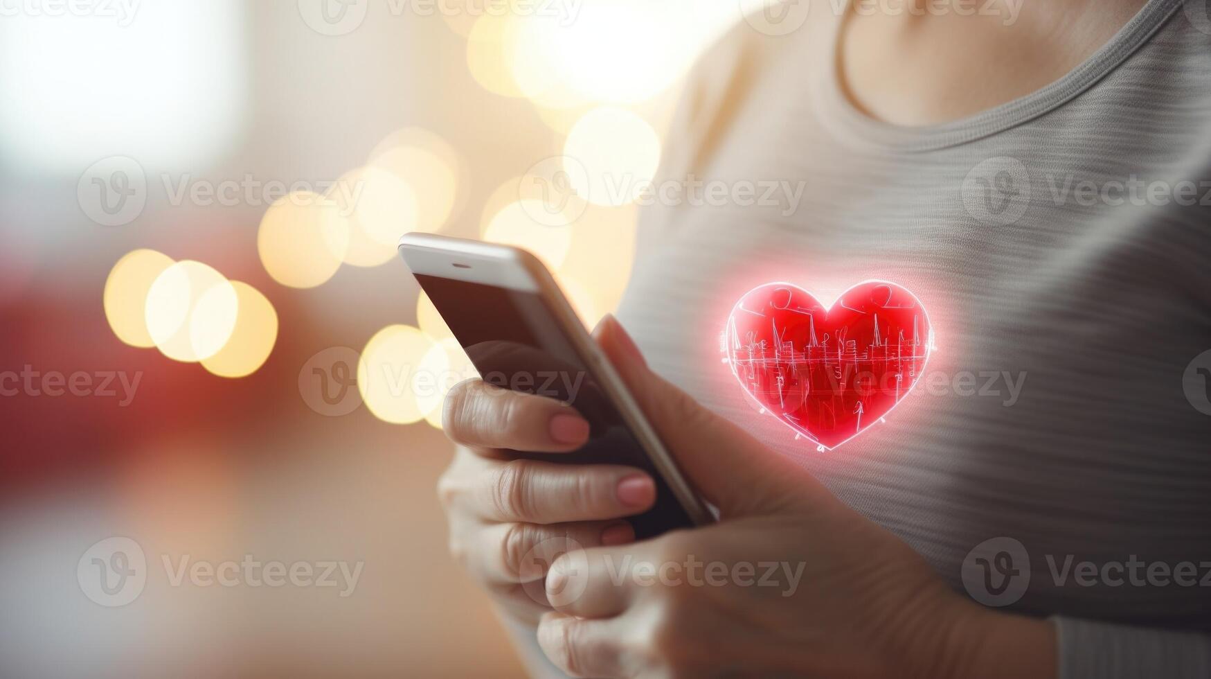 Detailed shot of a smarch displaying an elderly persons heart rate on a health monitoring app. photo
