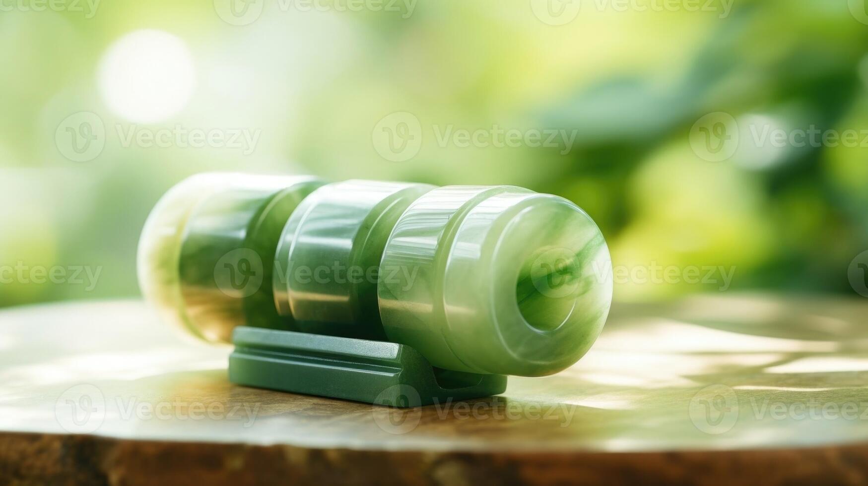 Closeup of a jade roller, believed to improve circulation and reduce puffiness and wrinkles, suitable for those in their 60s and above. photo