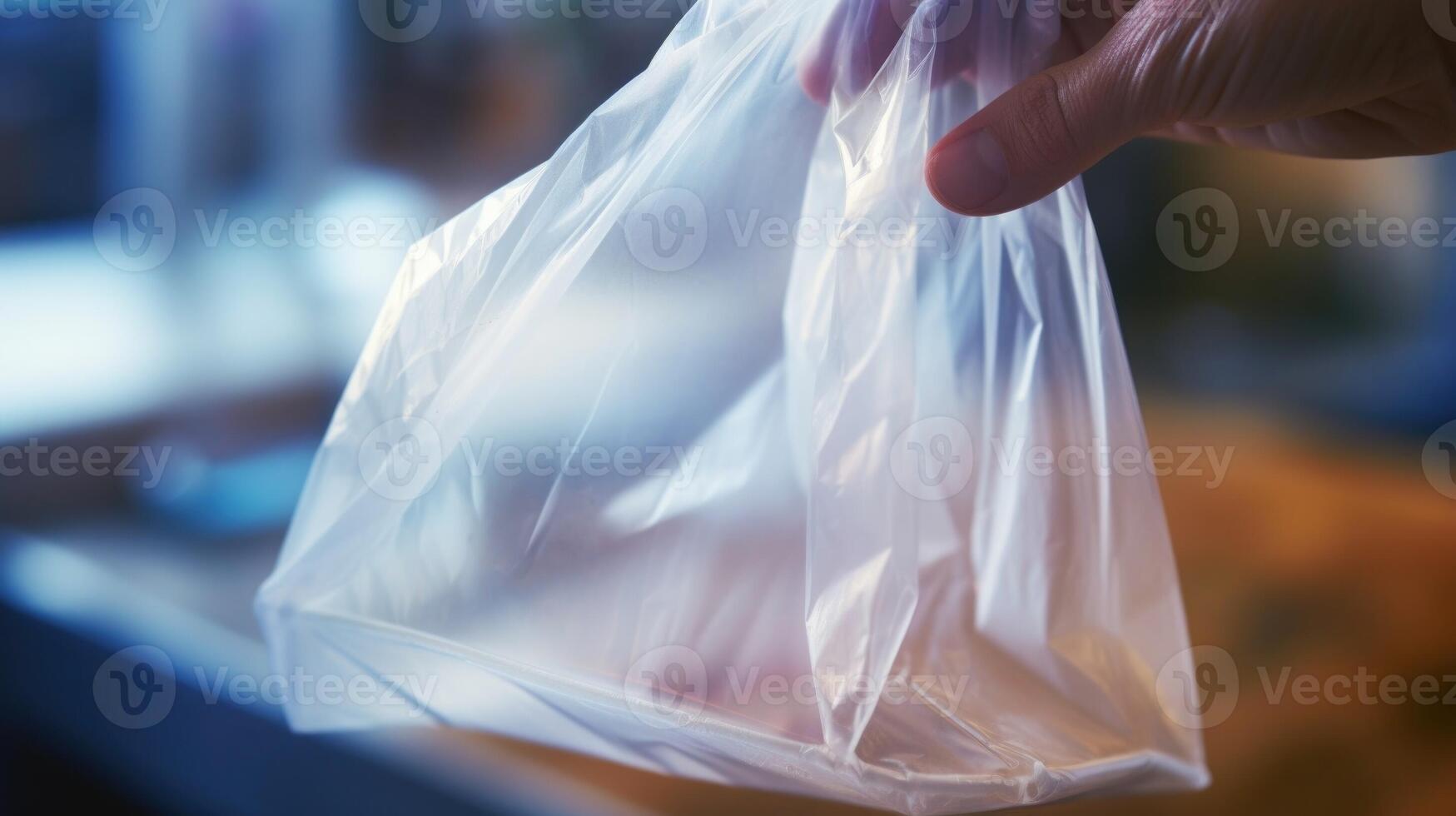 Detail of a plastic bag being open to extract recyclable contents. photo