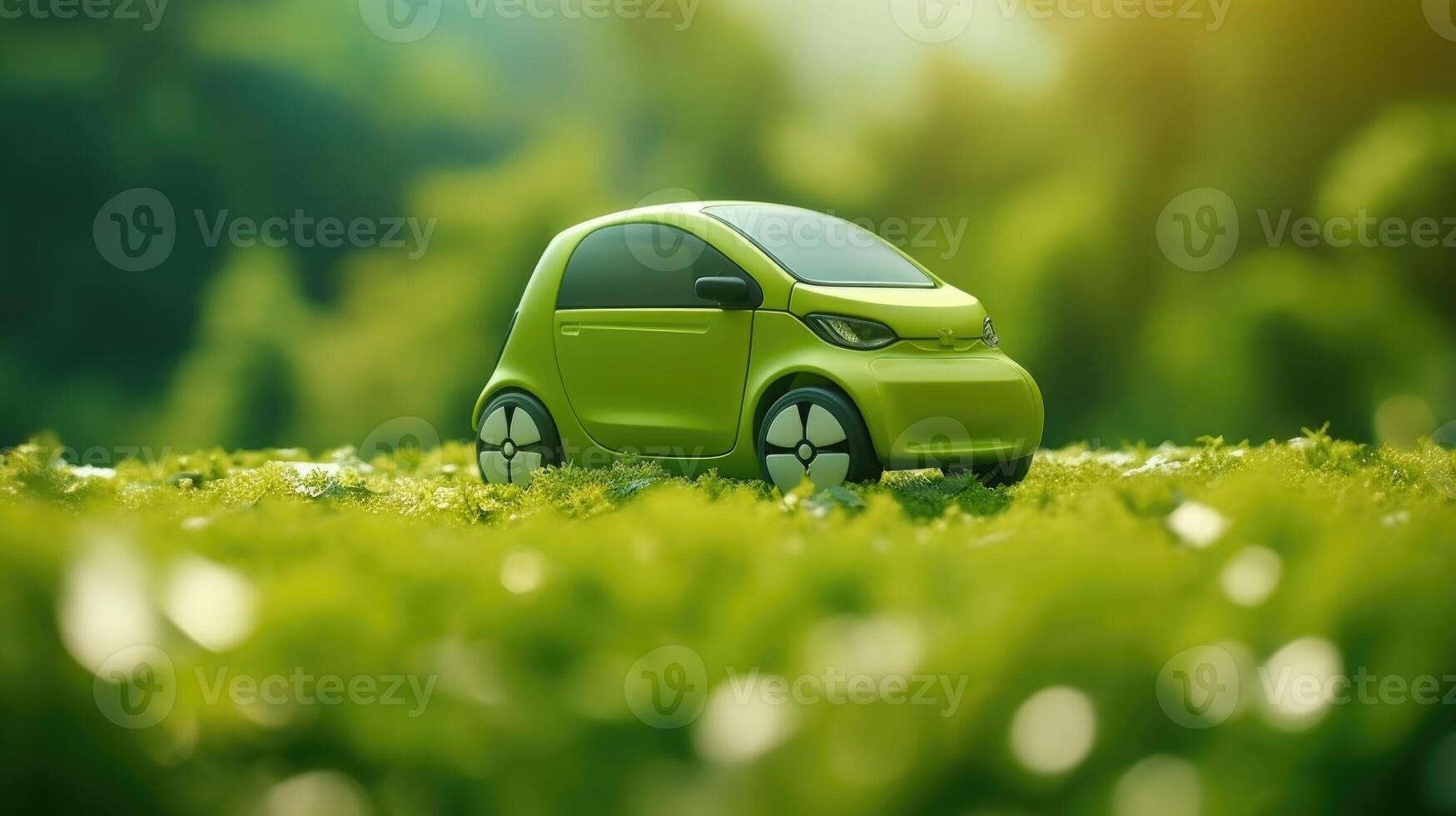 Detailed shot of a compact, ecofriendly electric car, symbolizing the shift towards greener transportation. photo