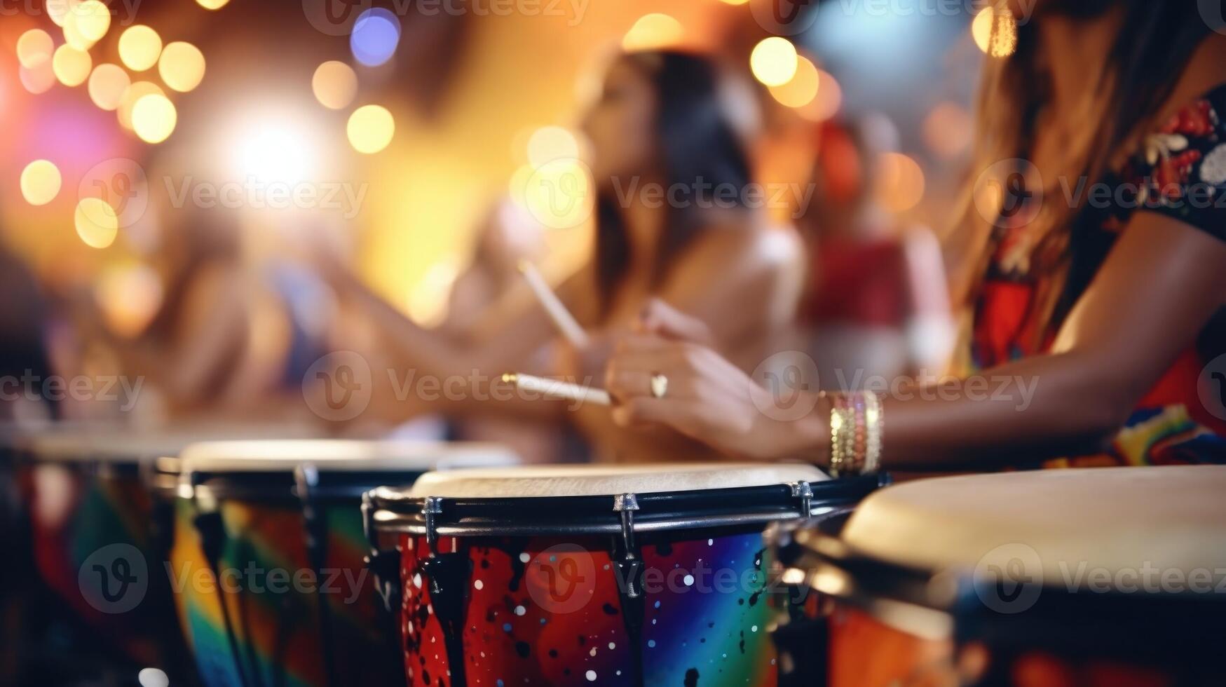 Closeup of vibrant drum beats in a group dance performance photo