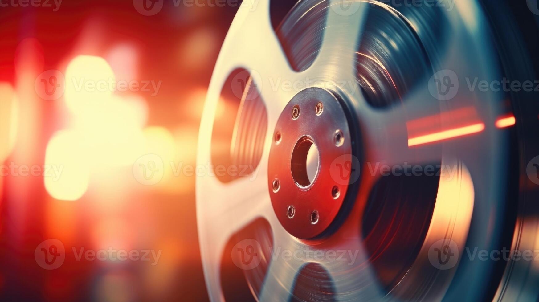Closeup of a retro film reel spinning and producing a clicking sound. photo