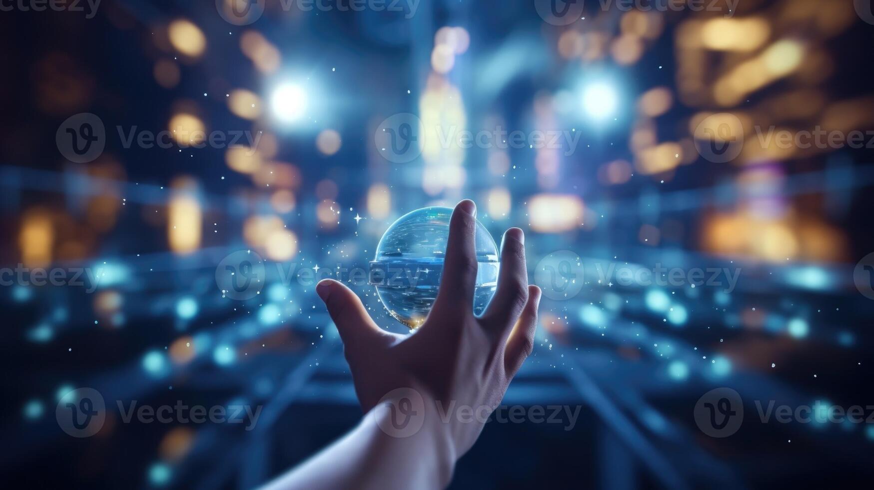 Closeup of a hand reaching towards a VR joystick, ready to explore another realm of digital art. photo