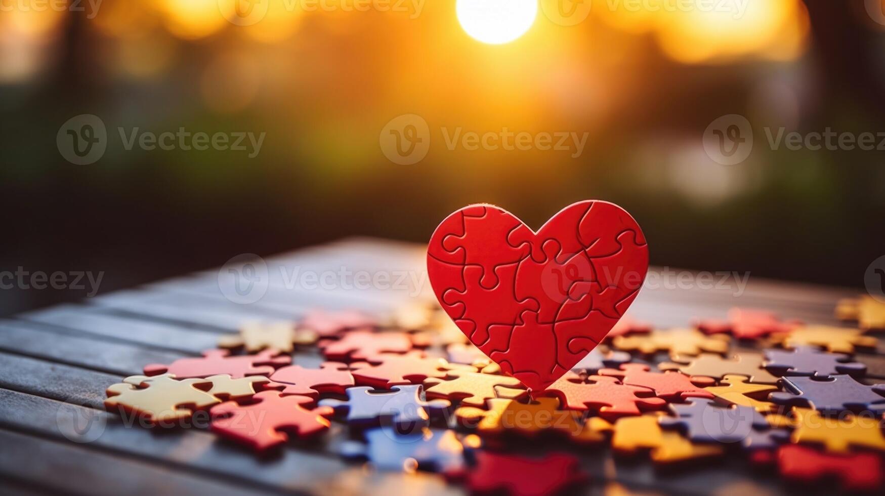 Closeup of a heartshaped puzzle missing a piece, highlighting the importance of support and love in the journey of mental health. photo