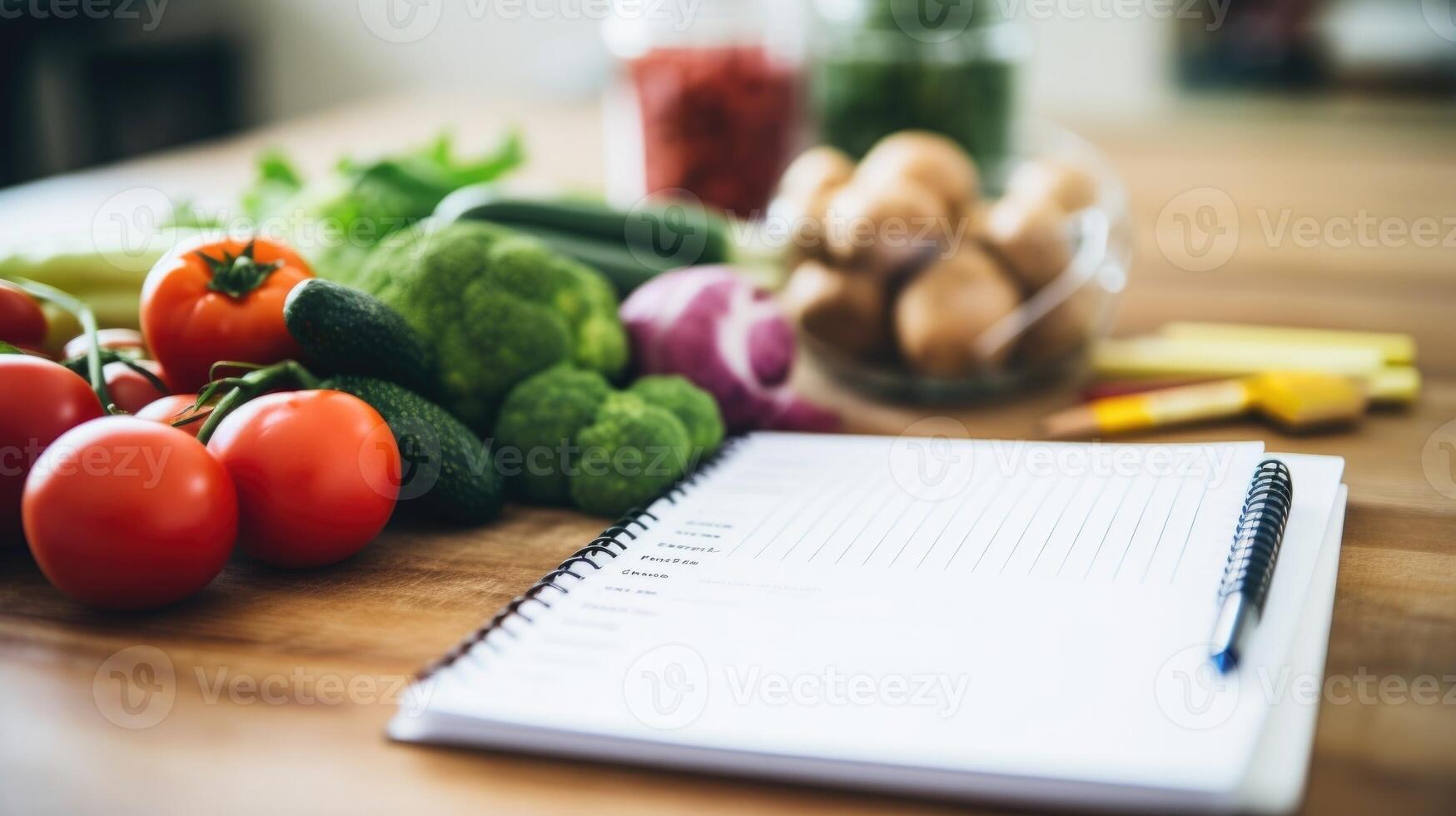 Closeup of a grocery list filled with healthy and nutritious food items recommended by an online nutrition counselor. photo