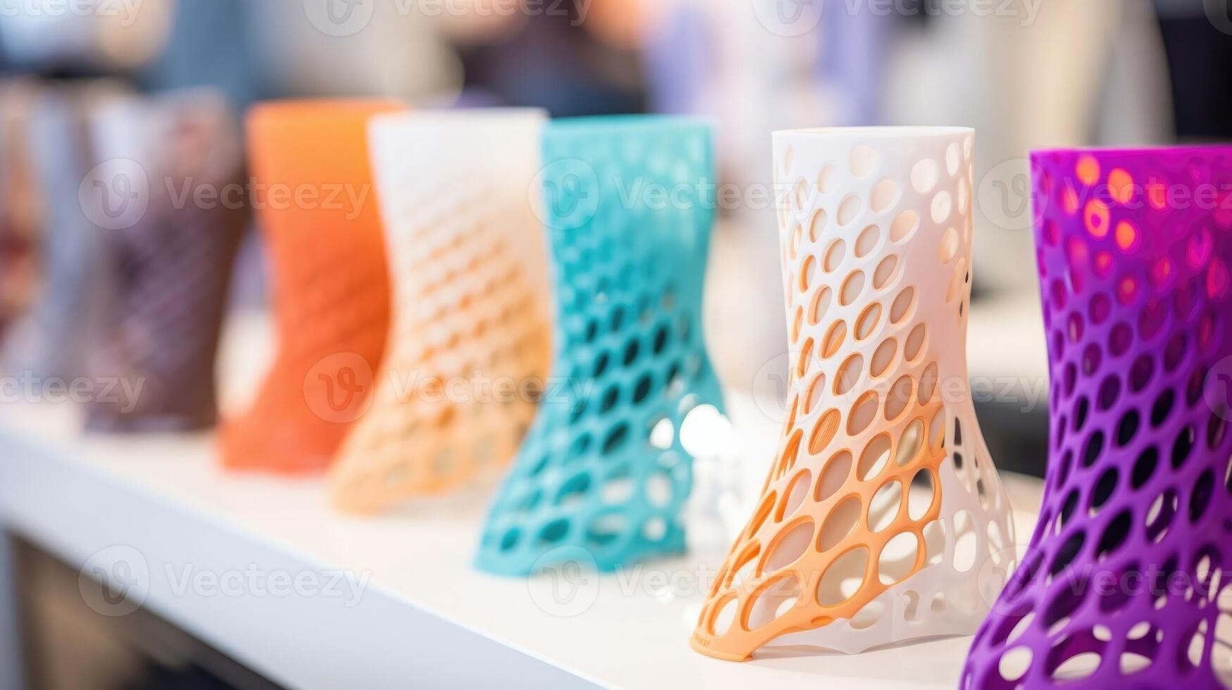 Closeup of a 3Dprinted prosthetic being customized with different color options and designs for the patients personal preference. photo