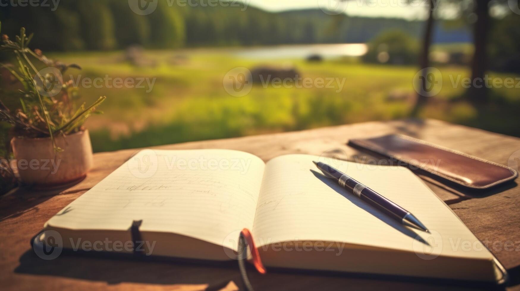 Closeup of a handwritten journal and pen, reflecting the intentional disconnect from screens and technology on the camping trip. photo