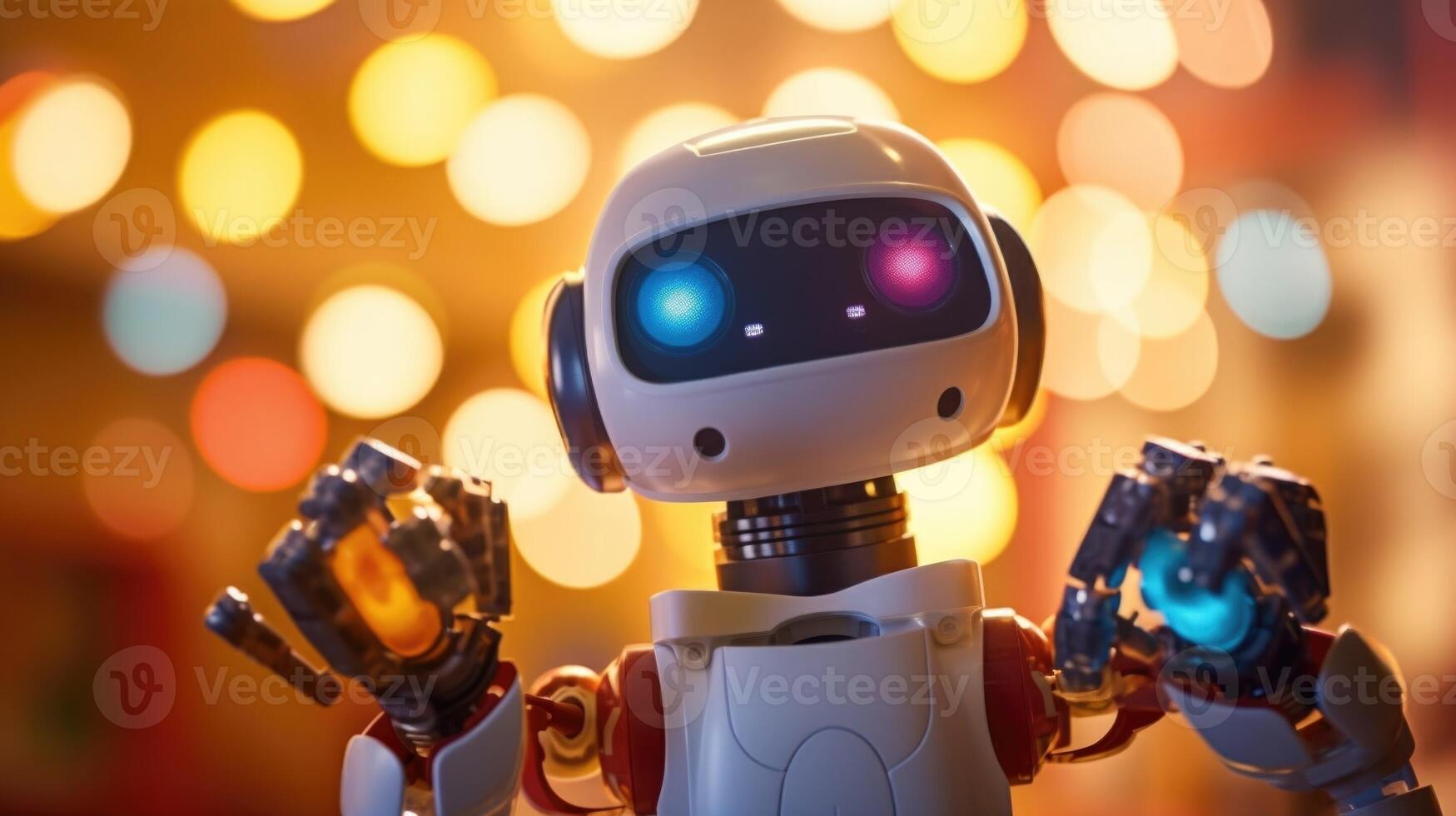 Closeup of a robot arm toy with AI technology, allowing children to control and manipulate objects for educational purposes. photo